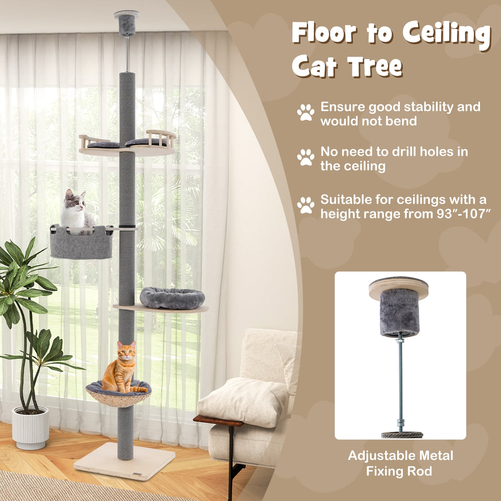 Floor to Ceiling Cat Tree with 93 Inch-107 Inch Adjustable Height - view 6