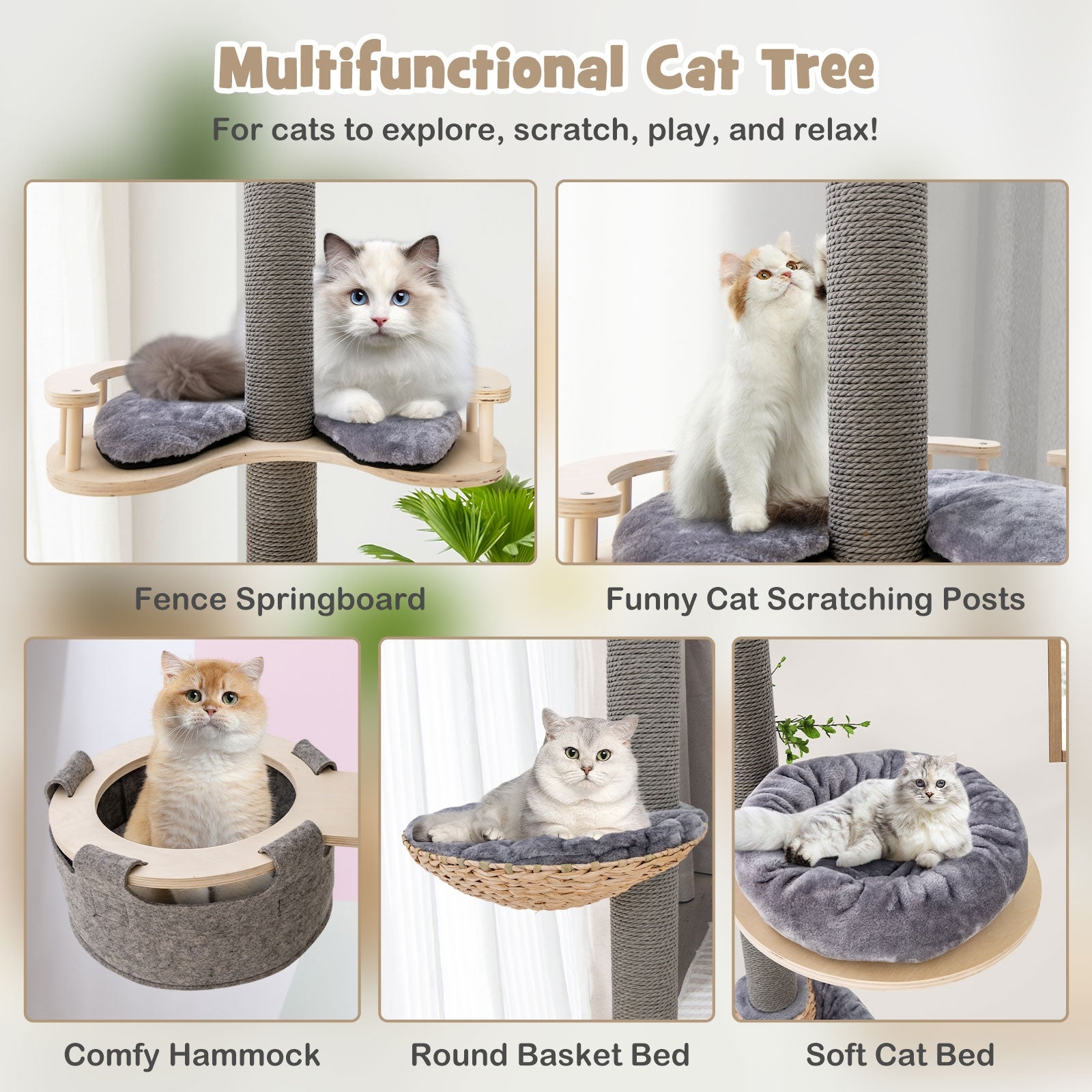 Floor to Ceiling Cat Tree with 93 Inch-107 Inch Adjustable Height - view 8