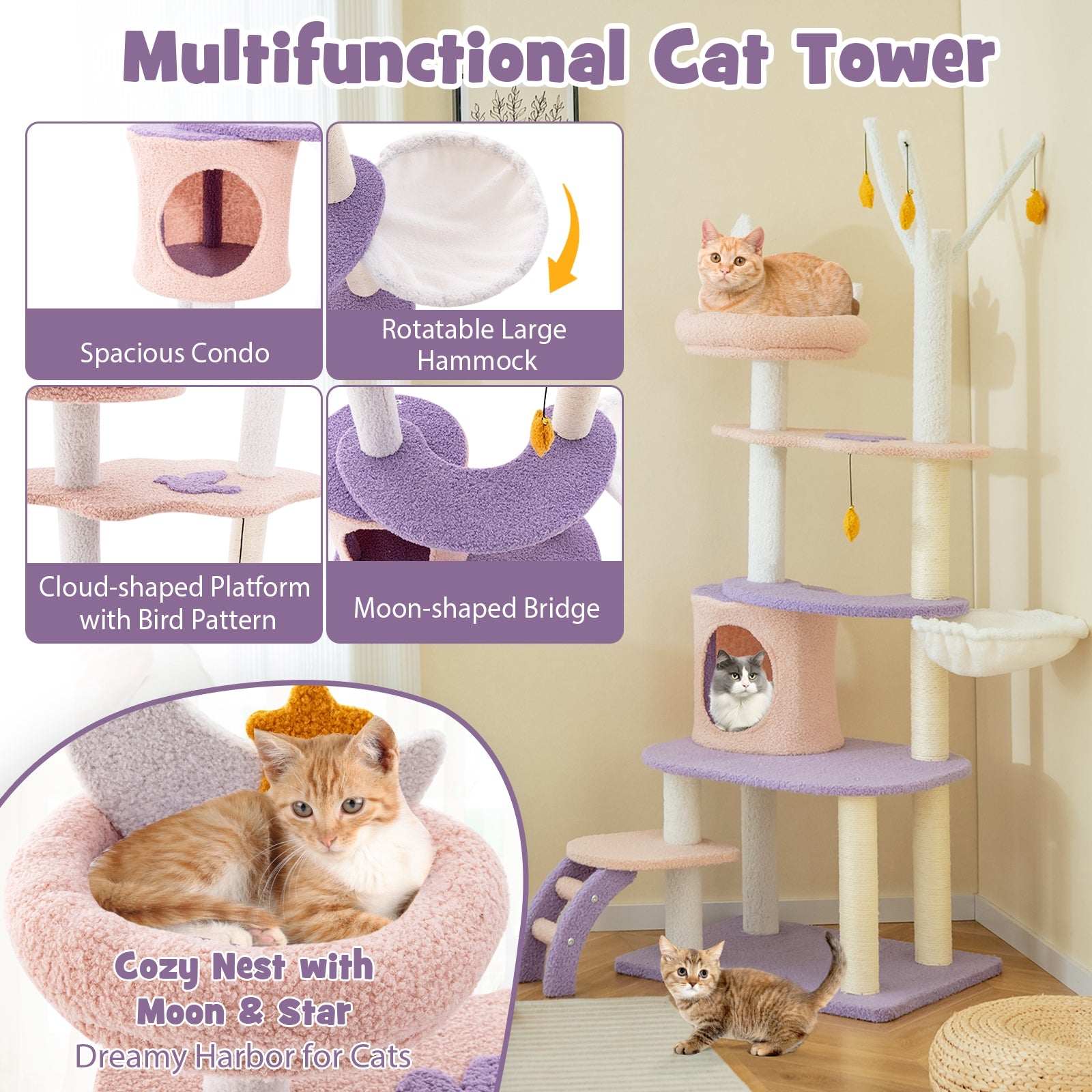 Multi-level Cat Tower with Sisal Covered Scratching Posts Cat Tree - view 8