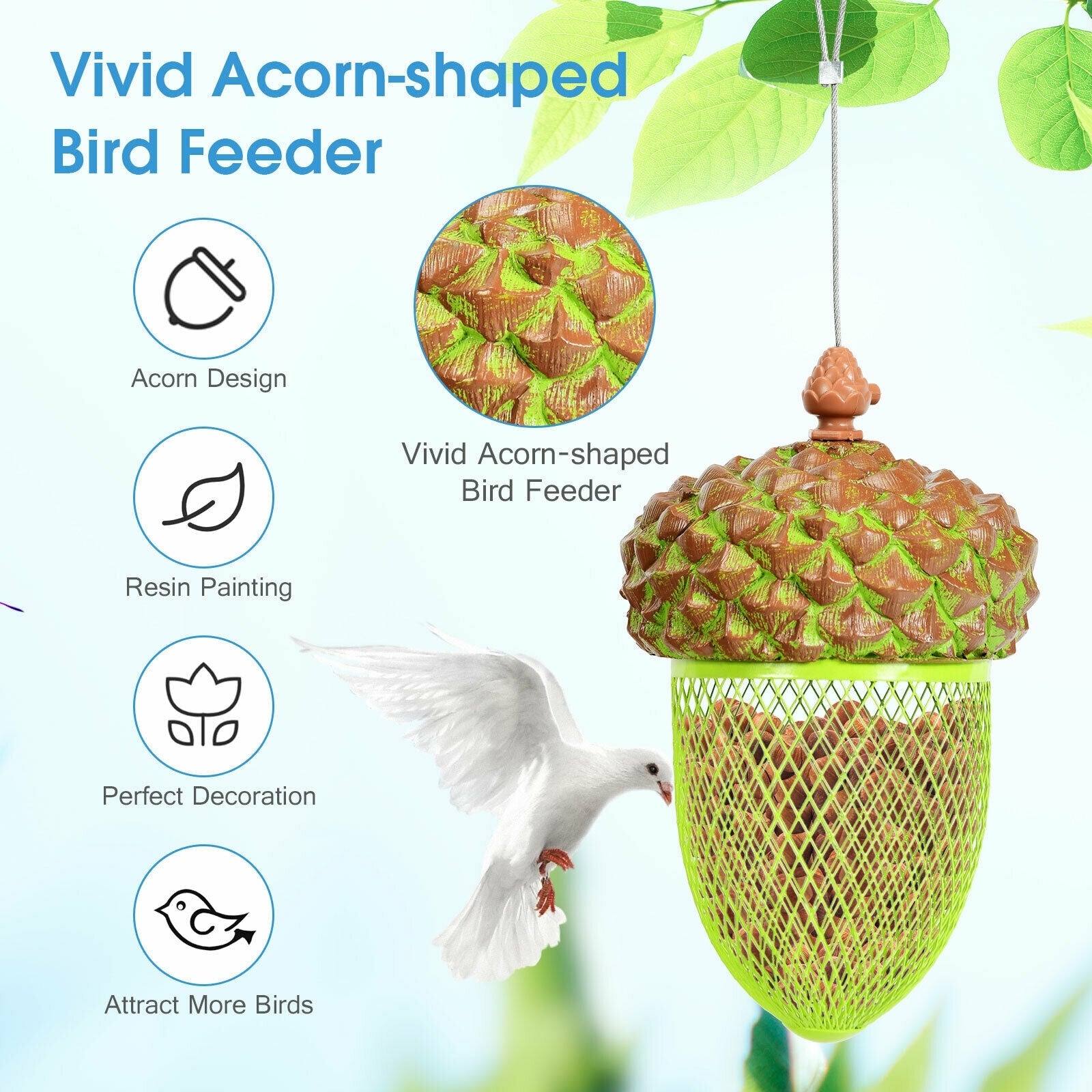 Metal Acorn Wild Bird Feeder Outdoor Hanging Food Dispenser for Garden Yard - view 5