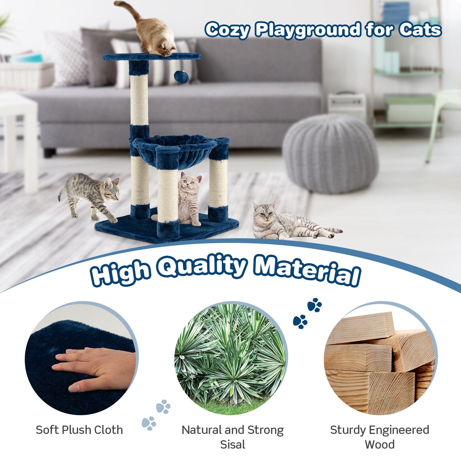 Multi-level Cat Tree with Scratching Posts and Cat Hammock - view 3
