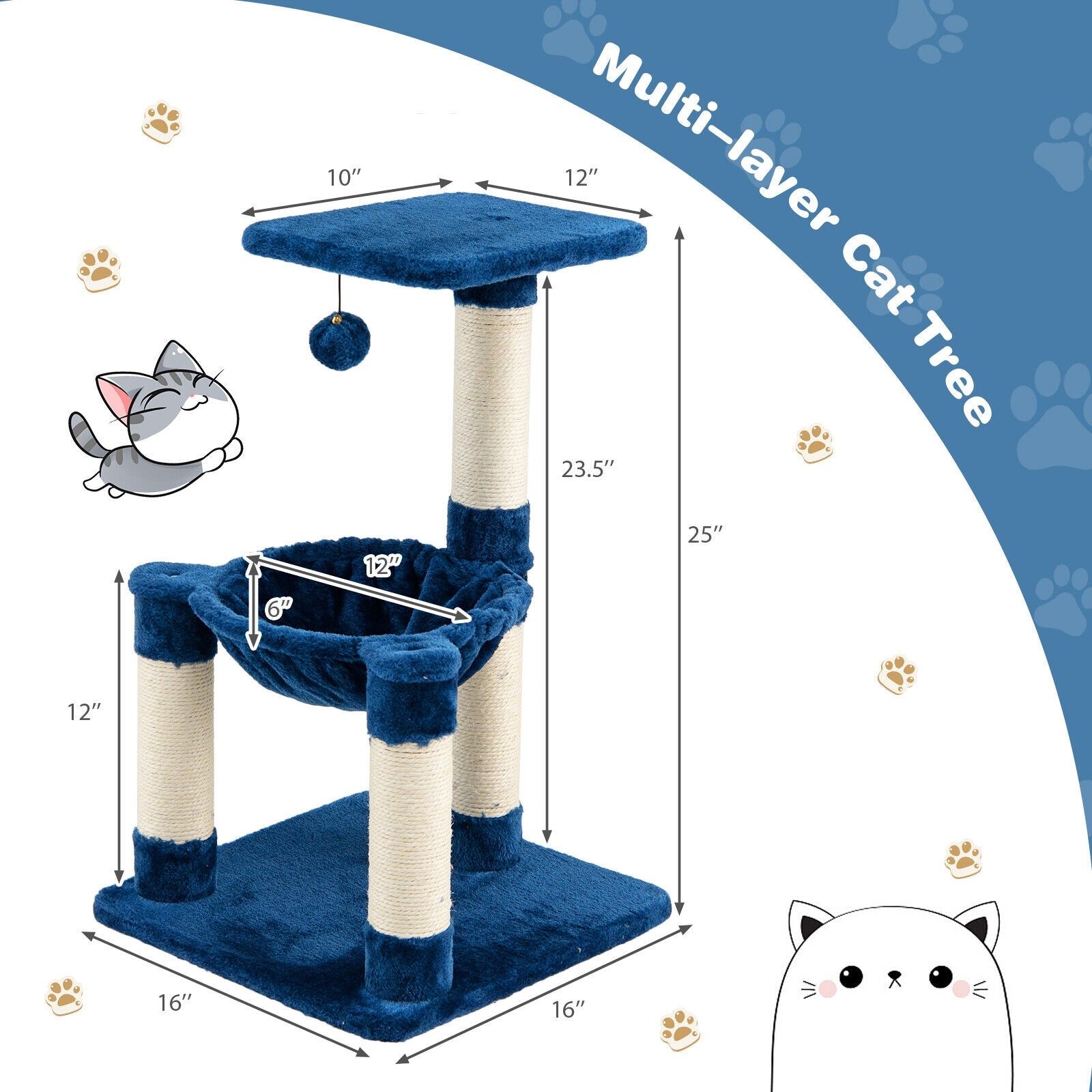 Multi-level Cat Tree with Scratching Posts and Cat Hammock - view 4
