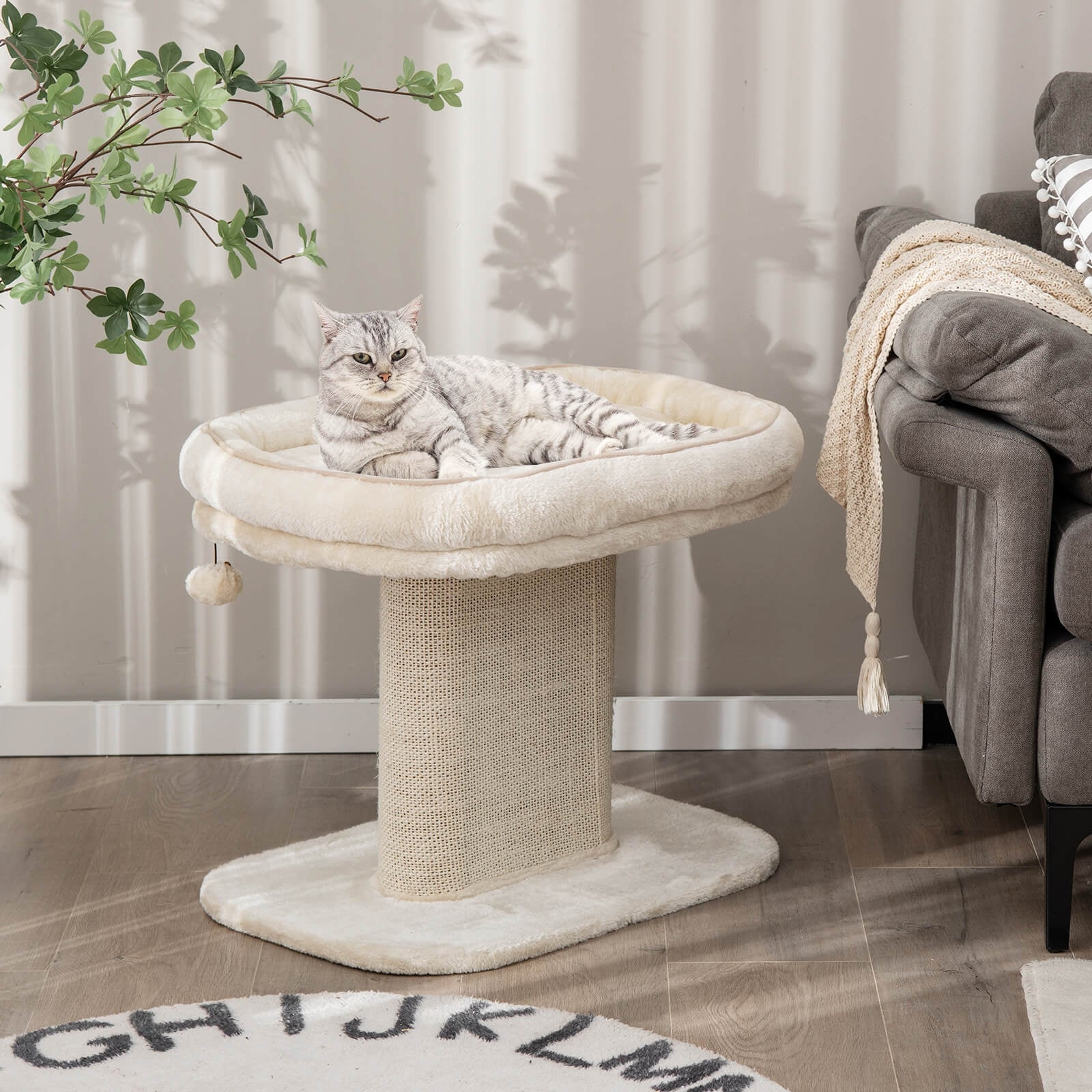 Modern Cat Tree Tower with Large Plush Perch and Sisal Scratching Plate - view 2