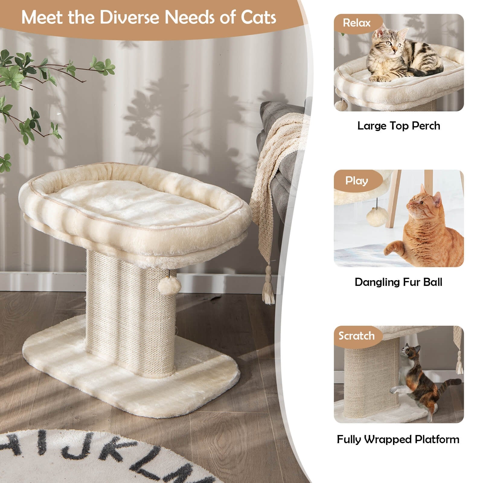 Modern Cat Tree Tower with Large Plush Perch and Sisal Scratching Plate - view 8