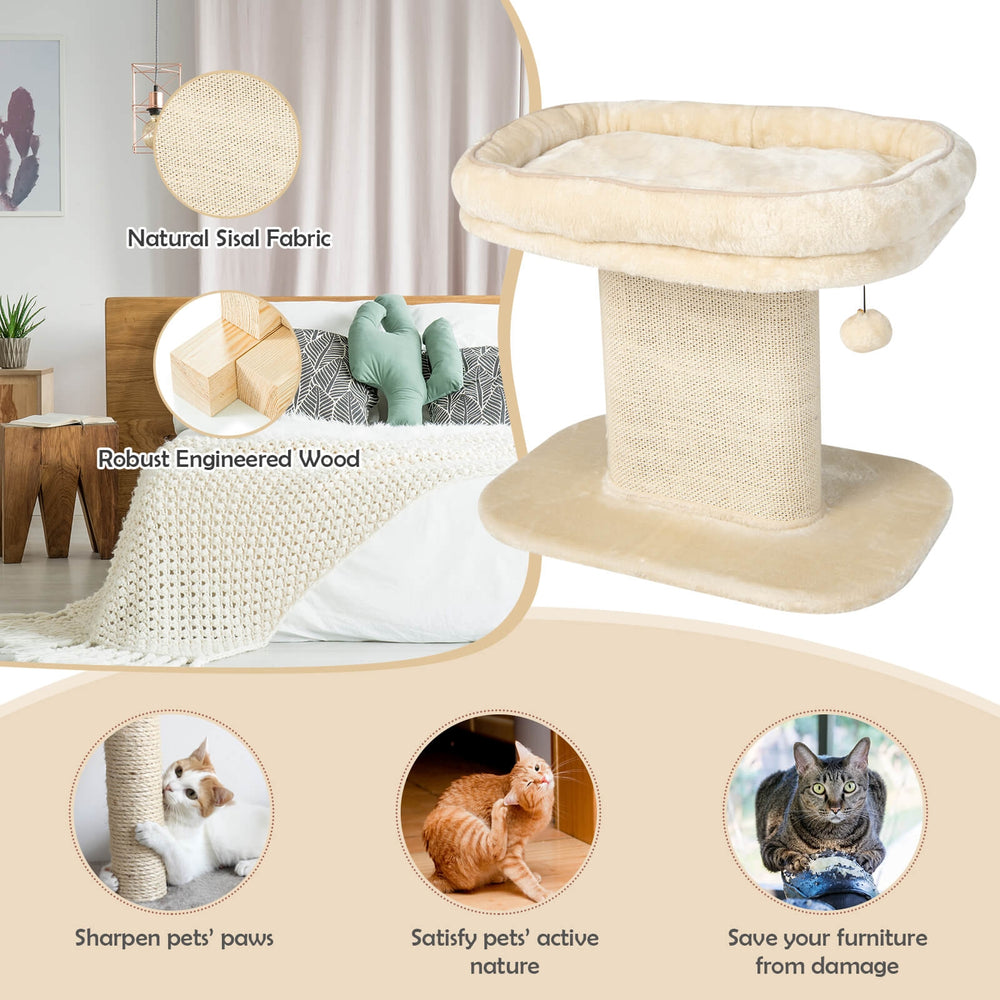 Modern Cat Tree Tower with Large Plush Perch and Sisal Scratching Plate - view 6