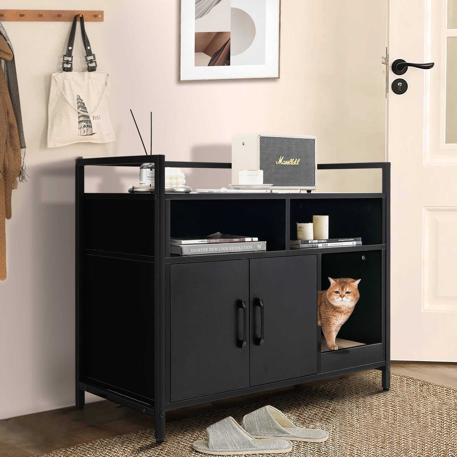 Hidden Cat Washroom with Double Doors and Scratch Cardboard Cat House - view 2