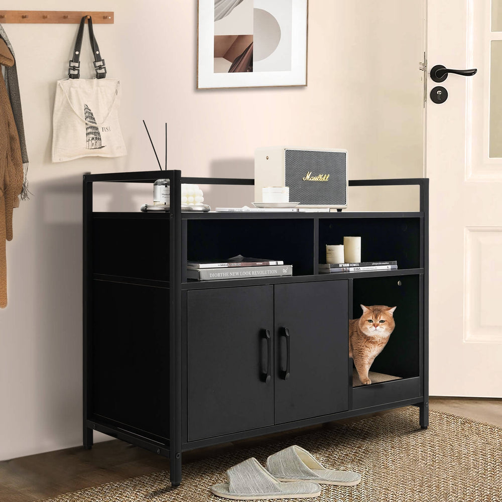 Hidden Cat Washroom with Double Doors and Scratch Cardboard Cat House - view 2