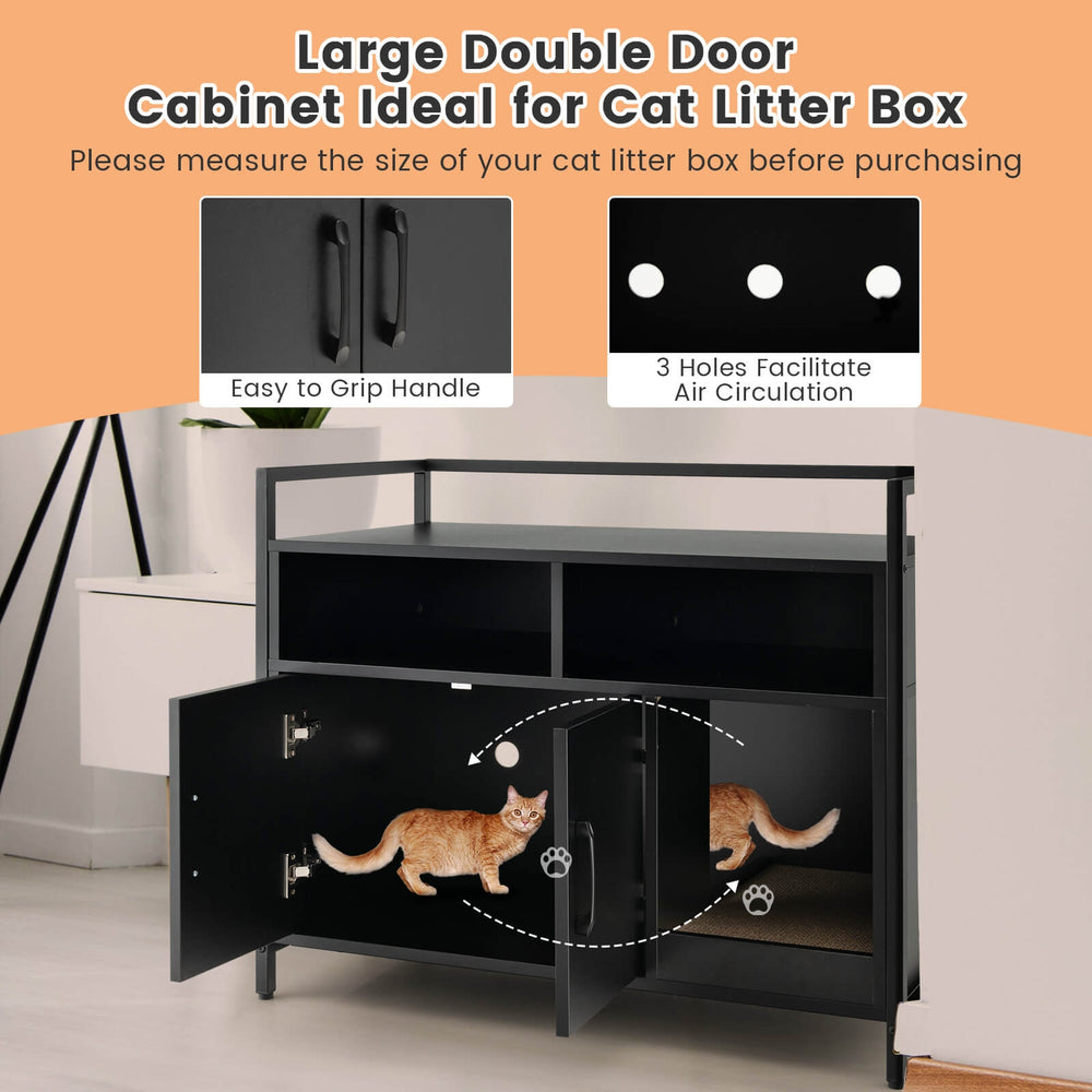 Hidden Cat Washroom with Double Doors and Scratch Cardboard Cat House - view 6