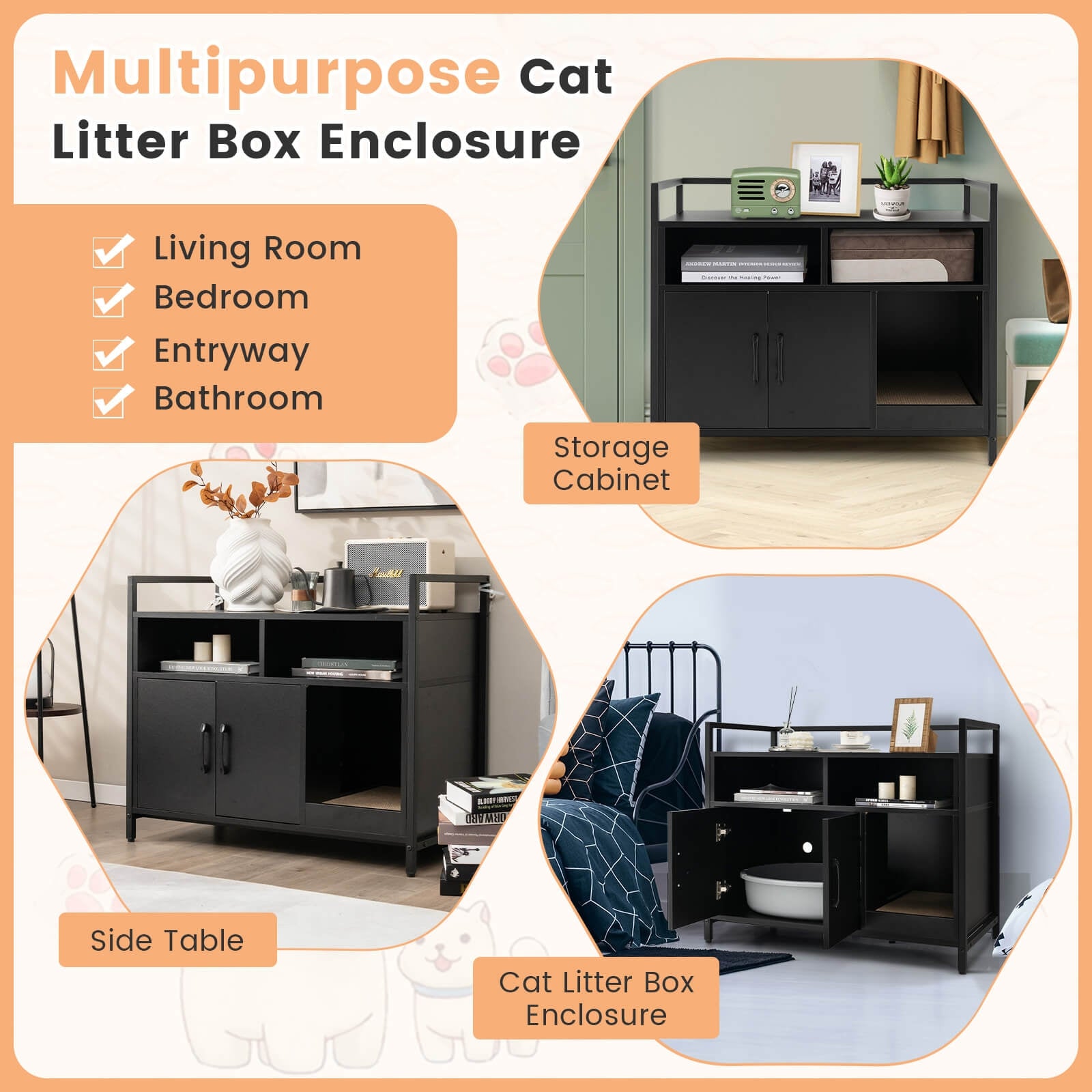 Hidden Cat Washroom with Double Doors and Scratch Cardboard Cat House - view 8
