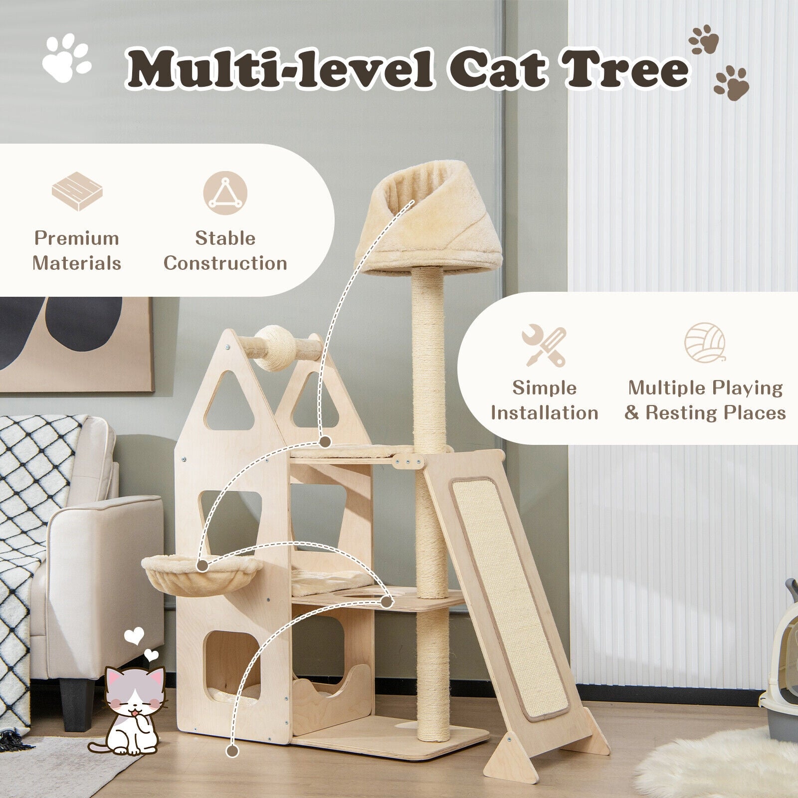 Multi-Level Cat Tree with Sisal Scratching Post - view 8