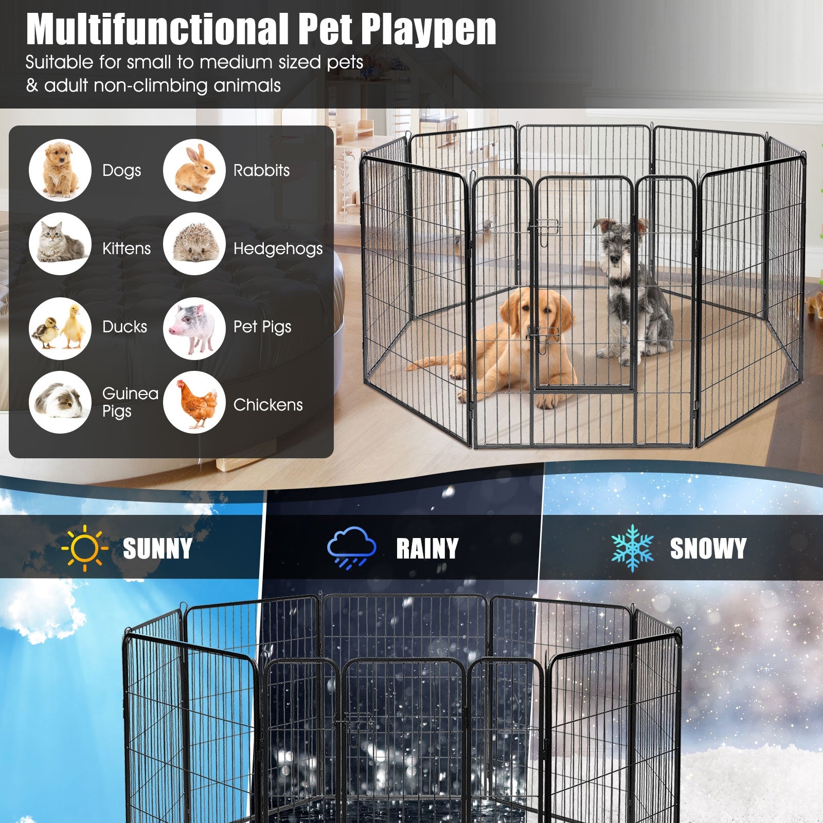 8 Metal Panel Heavy Duty Pet Playpen Dog Fence with Door-48 inches Pet Gate - view 5