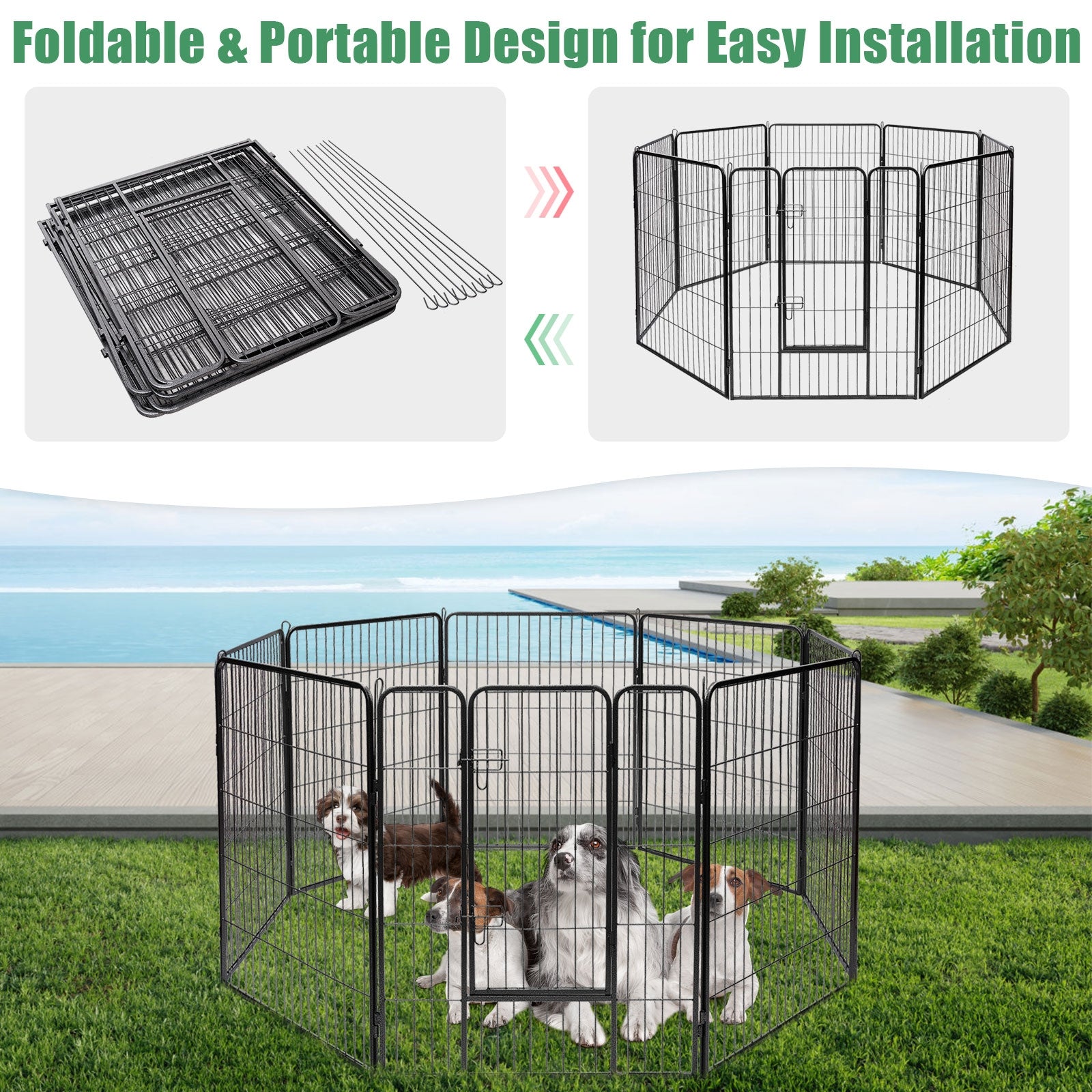 8 Metal Panel Heavy Duty Pet Playpen Dog Fence with Door-48 inches Pet Gate - view 6