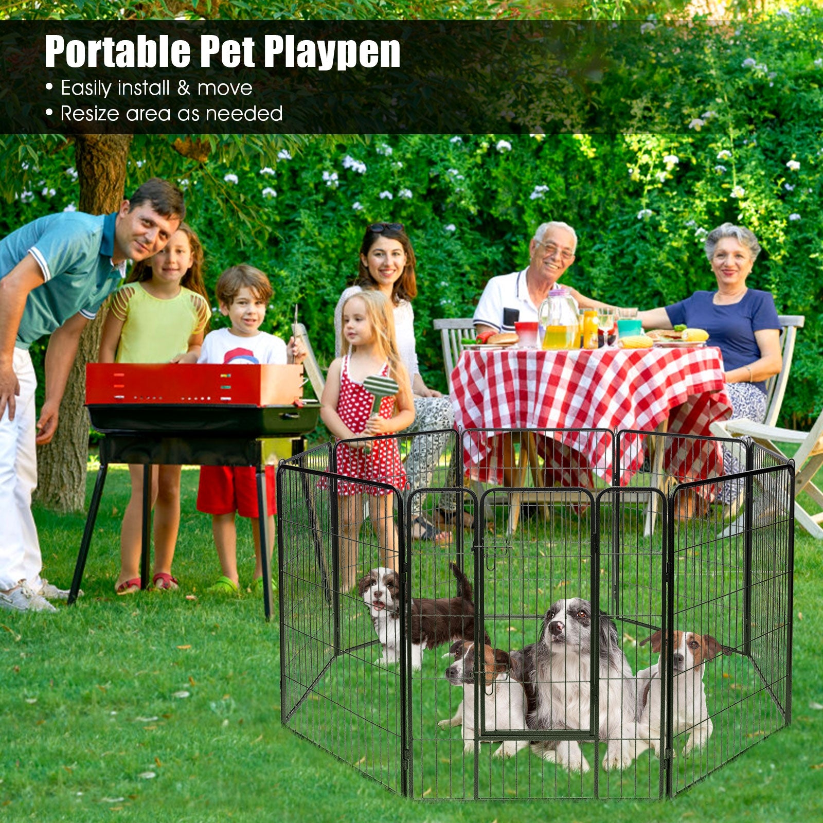 8 Metal Panel Heavy Duty Pet Playpen Dog Fence with Door-48 inches Pet Gate - view 7