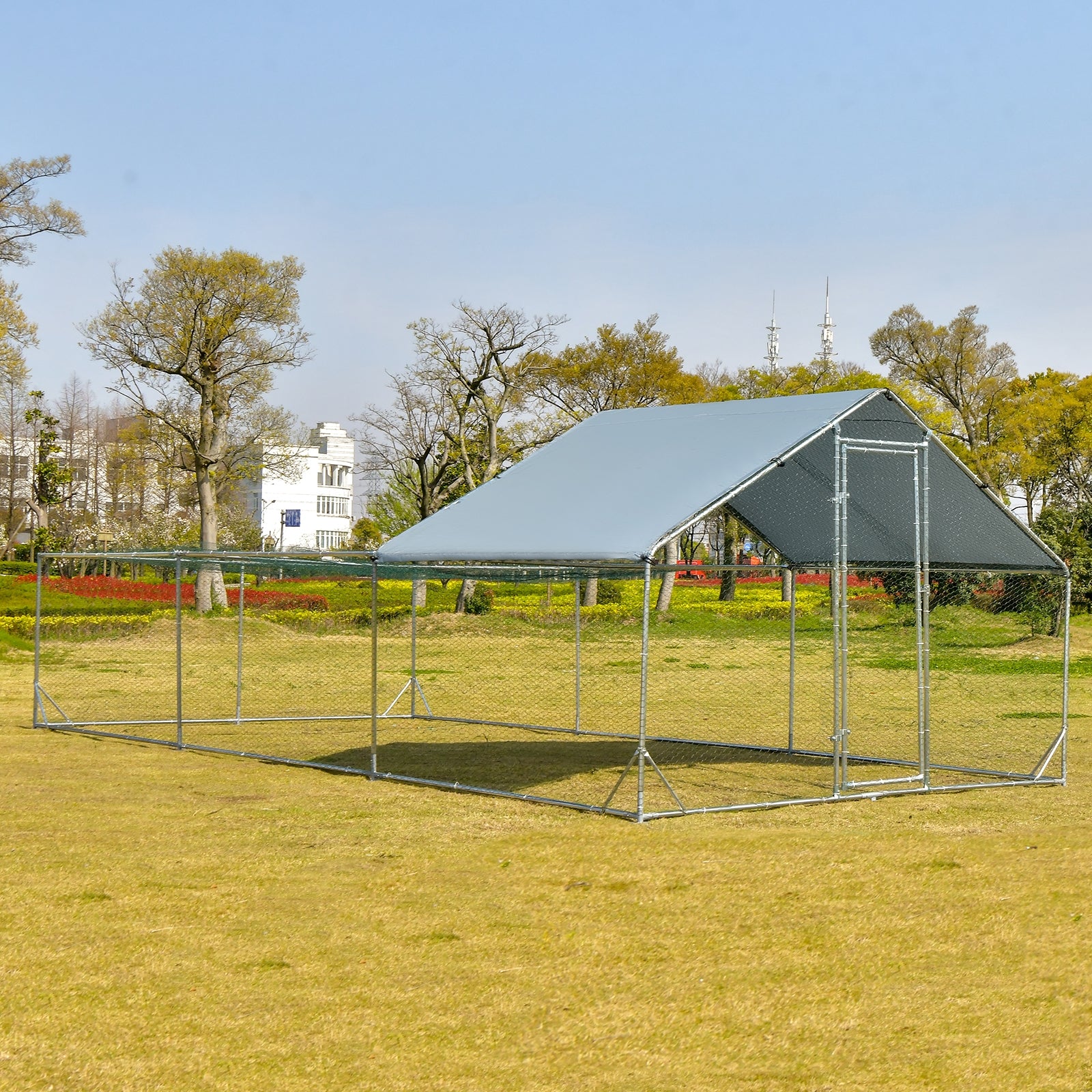 Large Metal Chicken Coop with Waterproof and Sun-proof Cover - view 2