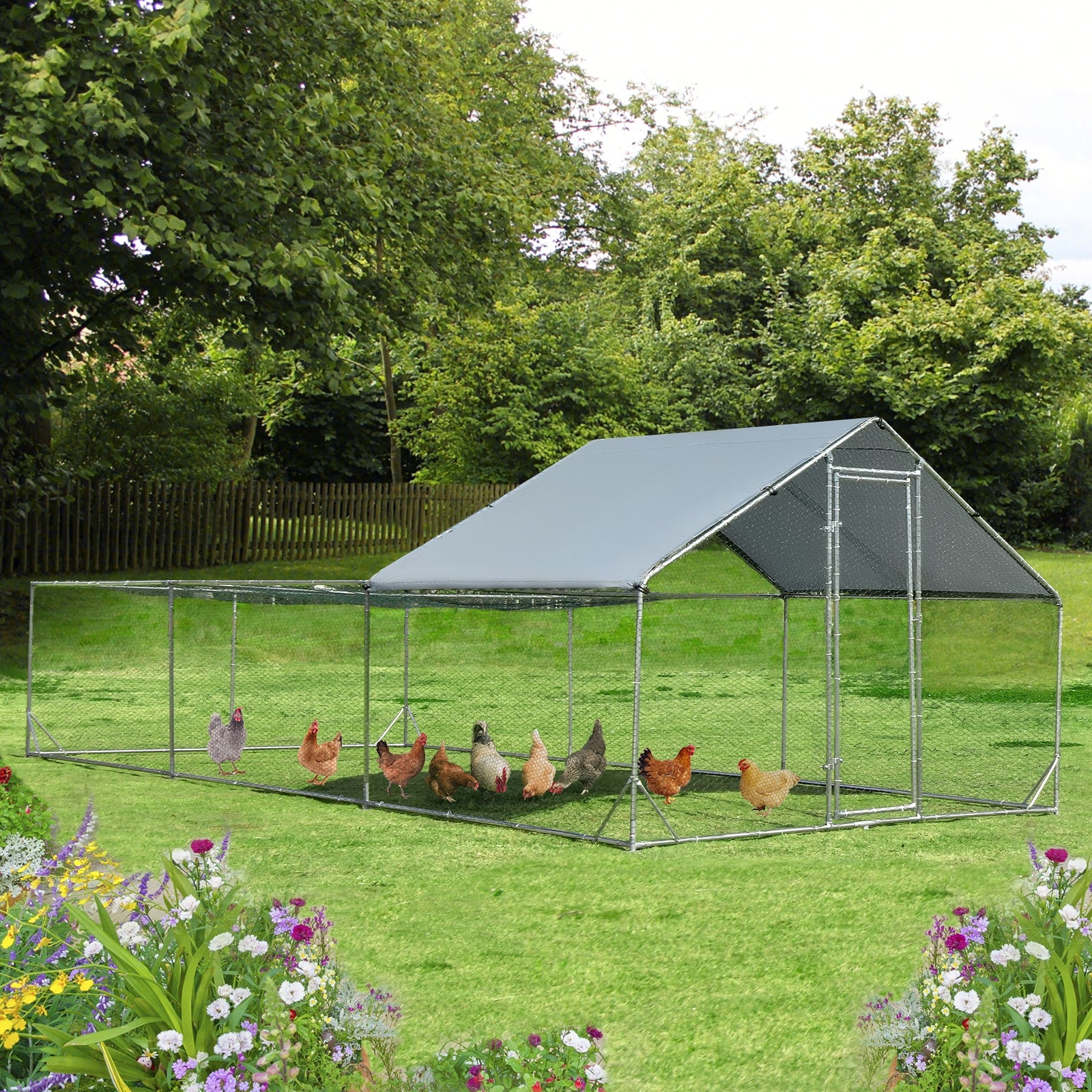 Large Metal Chicken Coop with Waterproof and Sun-proof Cover - view 3