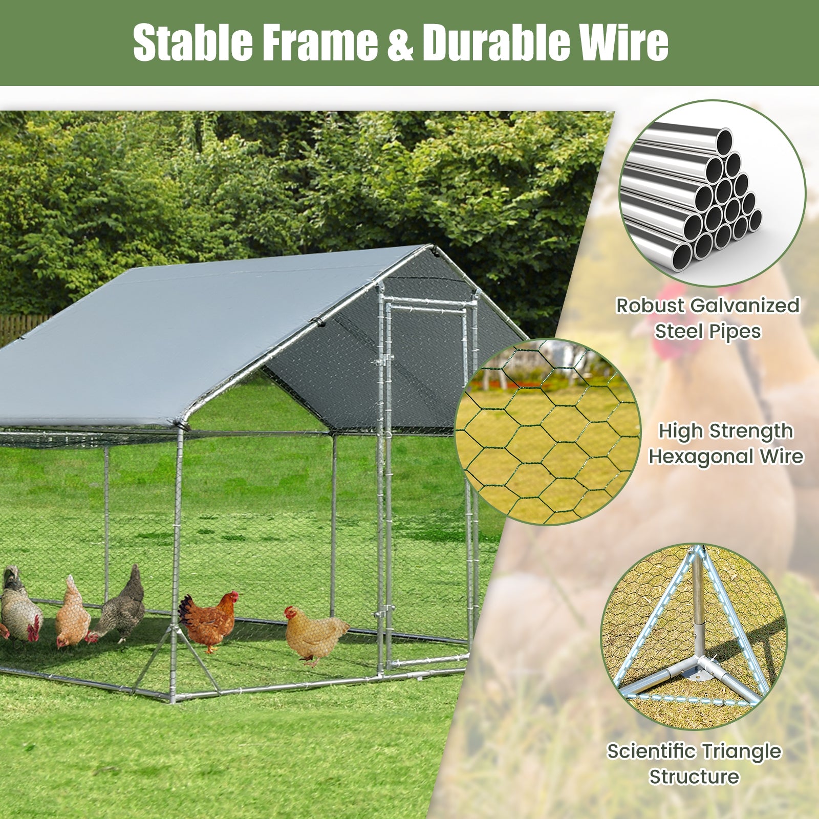 Large Metal Chicken Coop with Waterproof and Sun-proof Cover - view 6