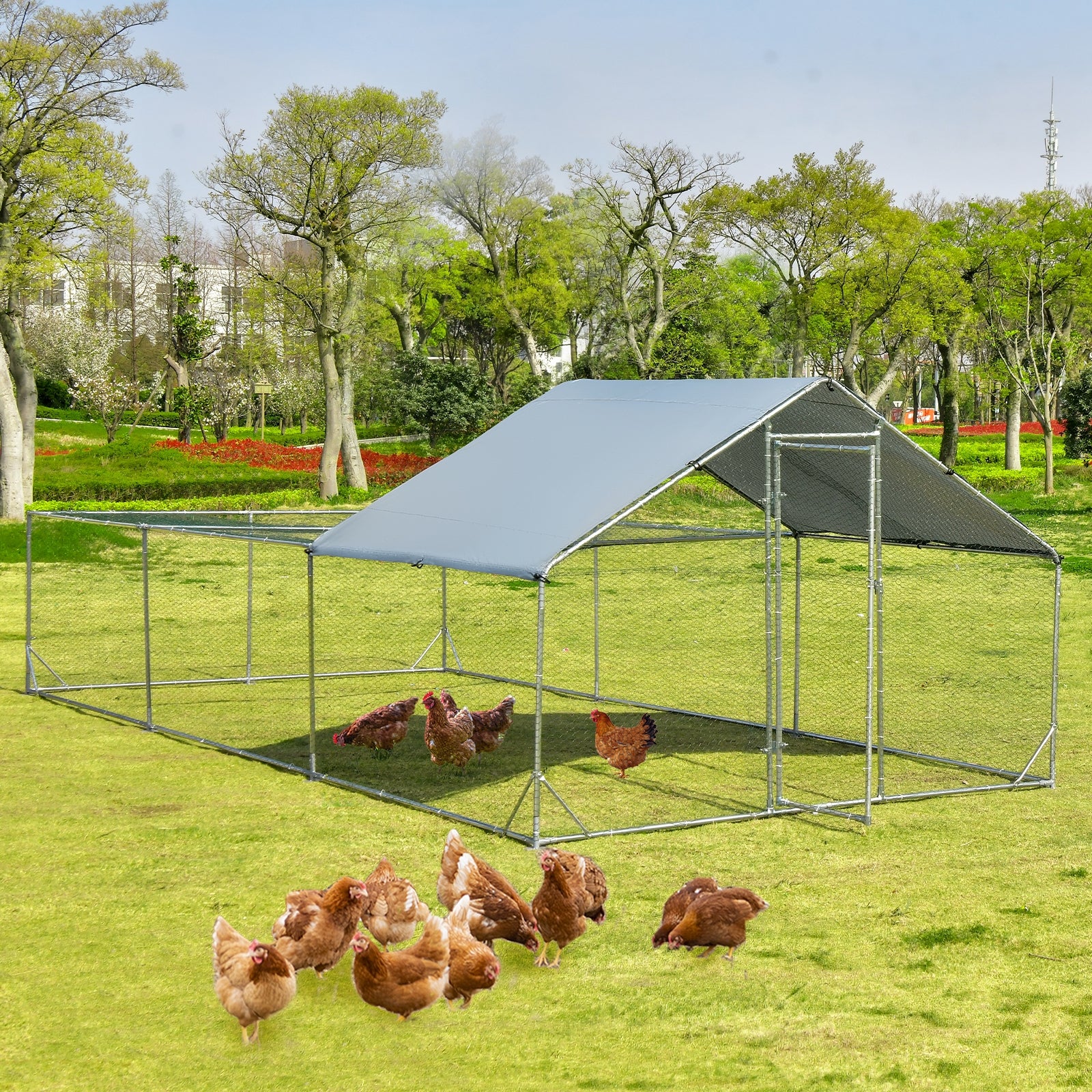 Large Metal Chicken Coop with Waterproof and Sun-proof Cover - view 7
