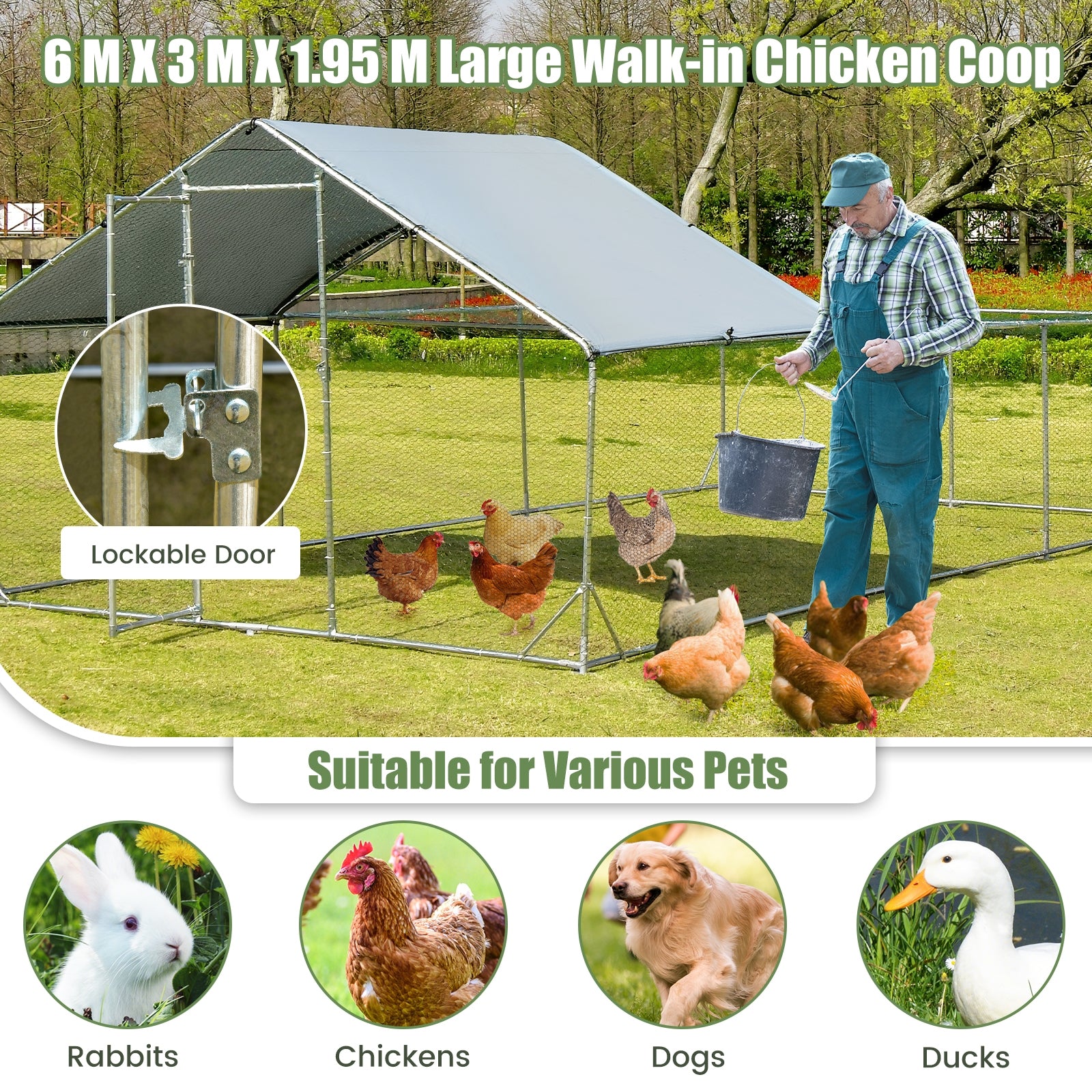 Large Metal Chicken Coop with Waterproof and Sun-proof Cover - view 8