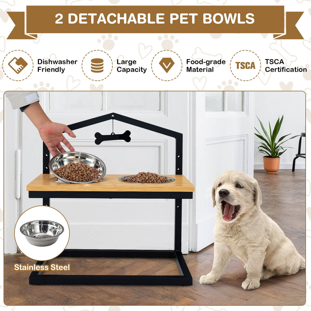 5 Heights Elevated Pet Feeder with 2 Detachable Stainless Steel Bowl - view 3