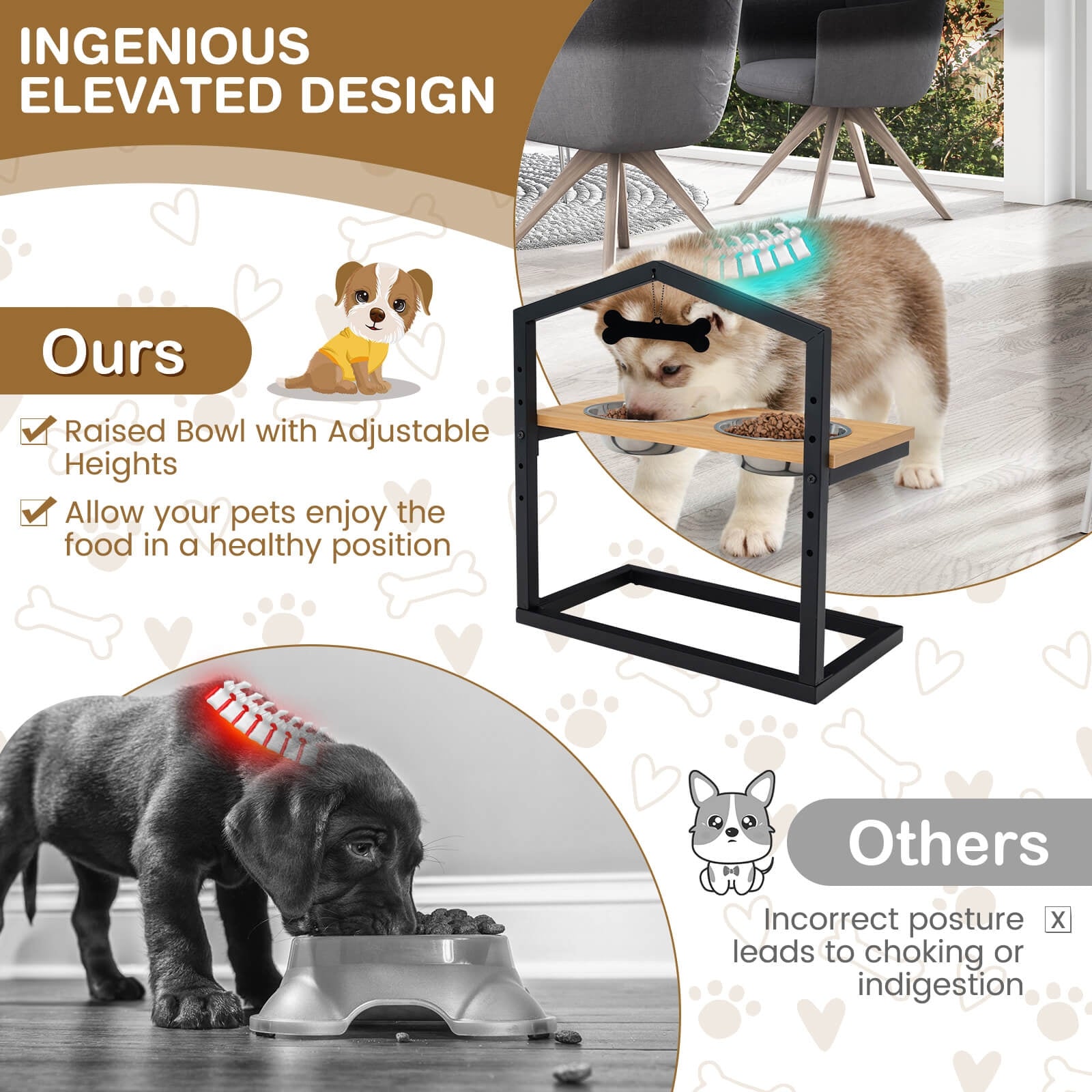 5 Heights Elevated Pet Feeder with 2 Detachable Stainless Steel Bowl - view 5