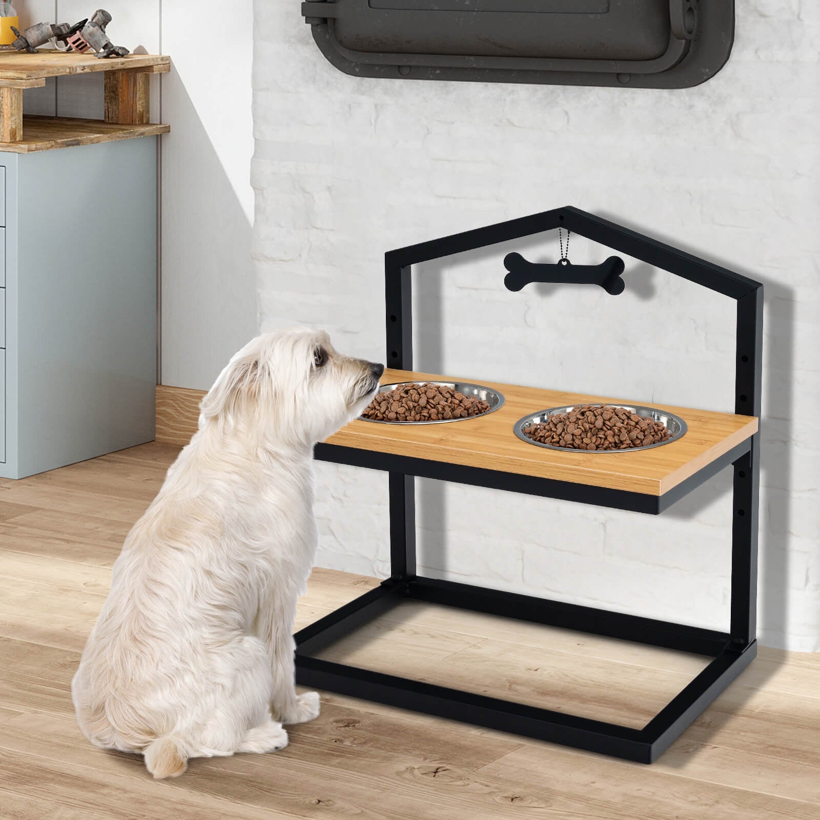 5 Heights Elevated Pet Feeder with 2 Detachable Stainless Steel Bowl - view 6