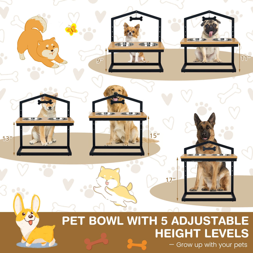 5 Heights Elevated Pet Feeder with 2 Detachable Stainless Steel Bowl - view 8