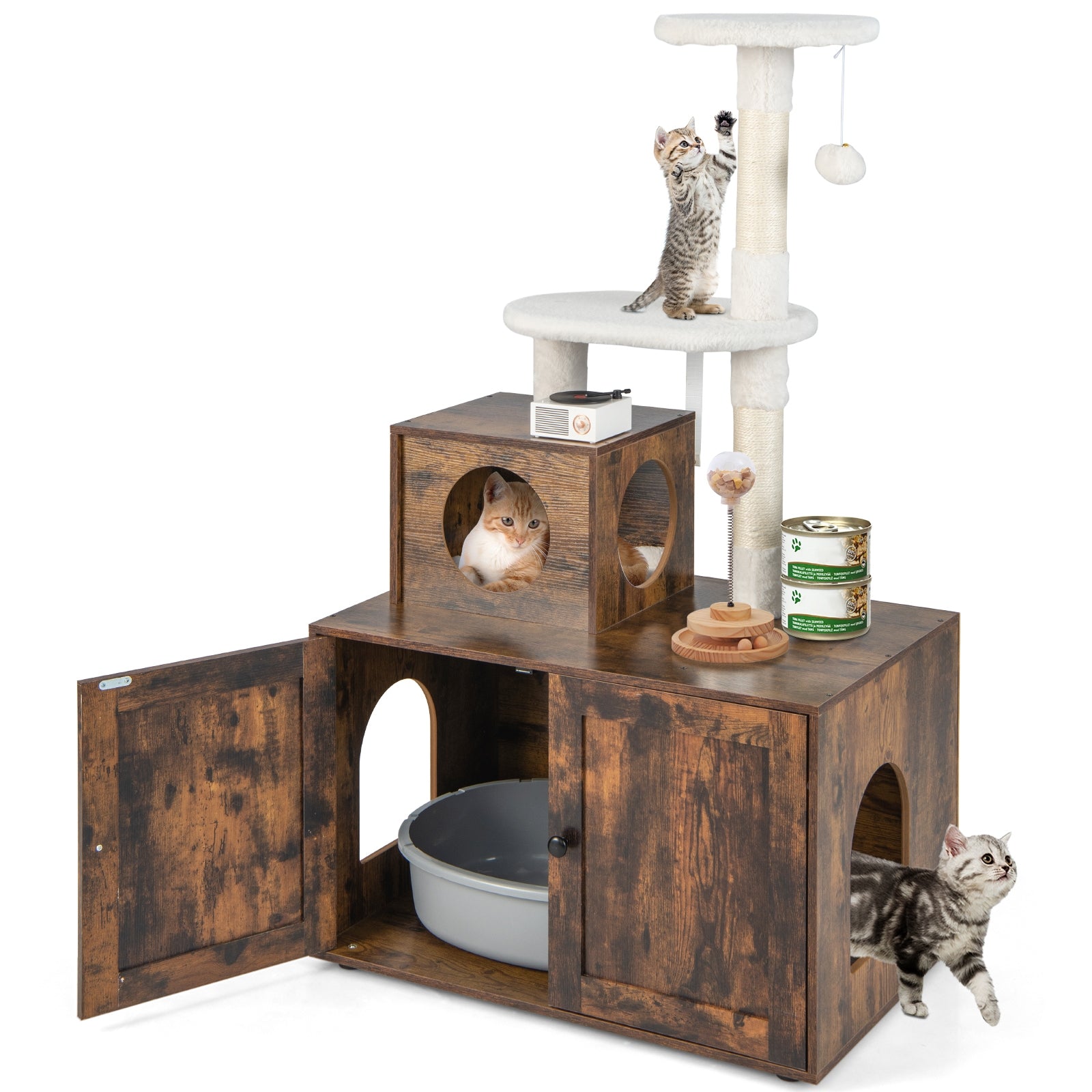 Cat Tree with Litter Box Enclosure with Cat Condo - view 4