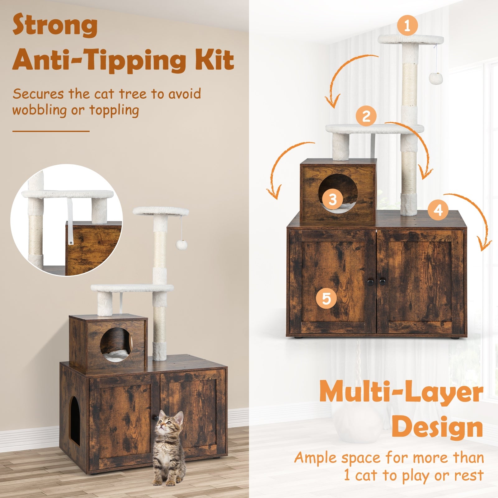 Cat Tree with Litter Box Enclosure with Cat Condo - view 6