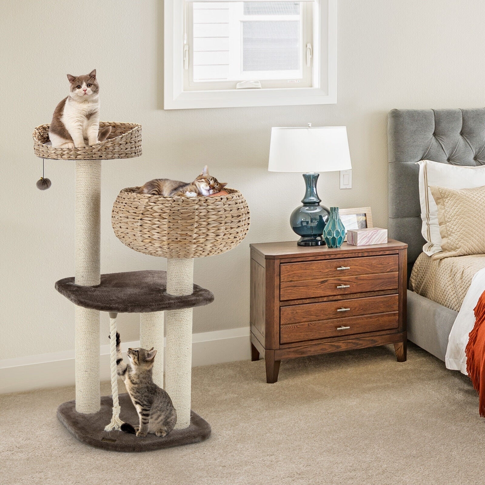 41 Inch Rattan Cat Tree with Napping Perch - view 2