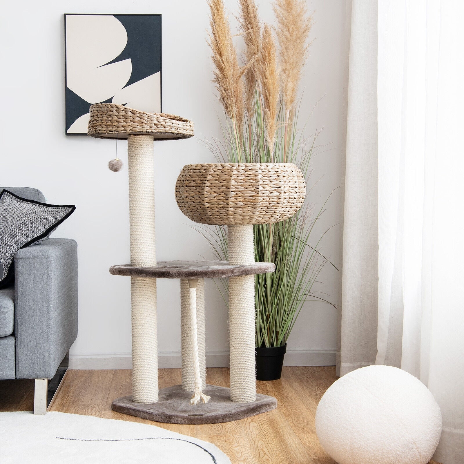 41 Inch Rattan Cat Tree with Napping Perch - view 6