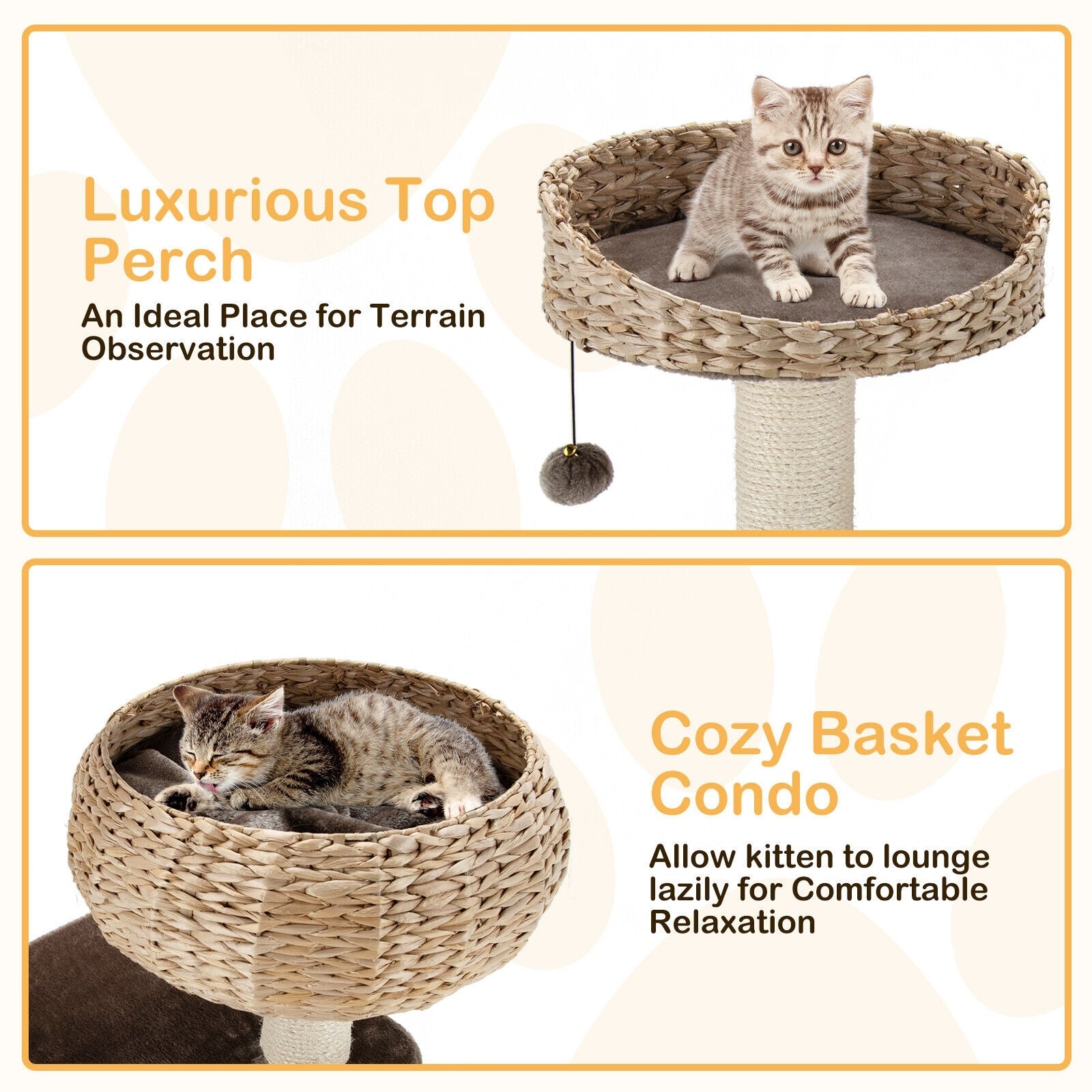41 Inch Rattan Cat Tree with Napping Perch - view 8