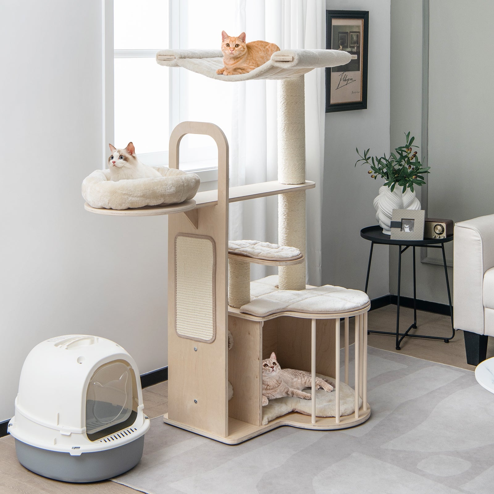 55 Inch Tall Multi-Level Cat Tree with Washable Removable Cushions - view 2
