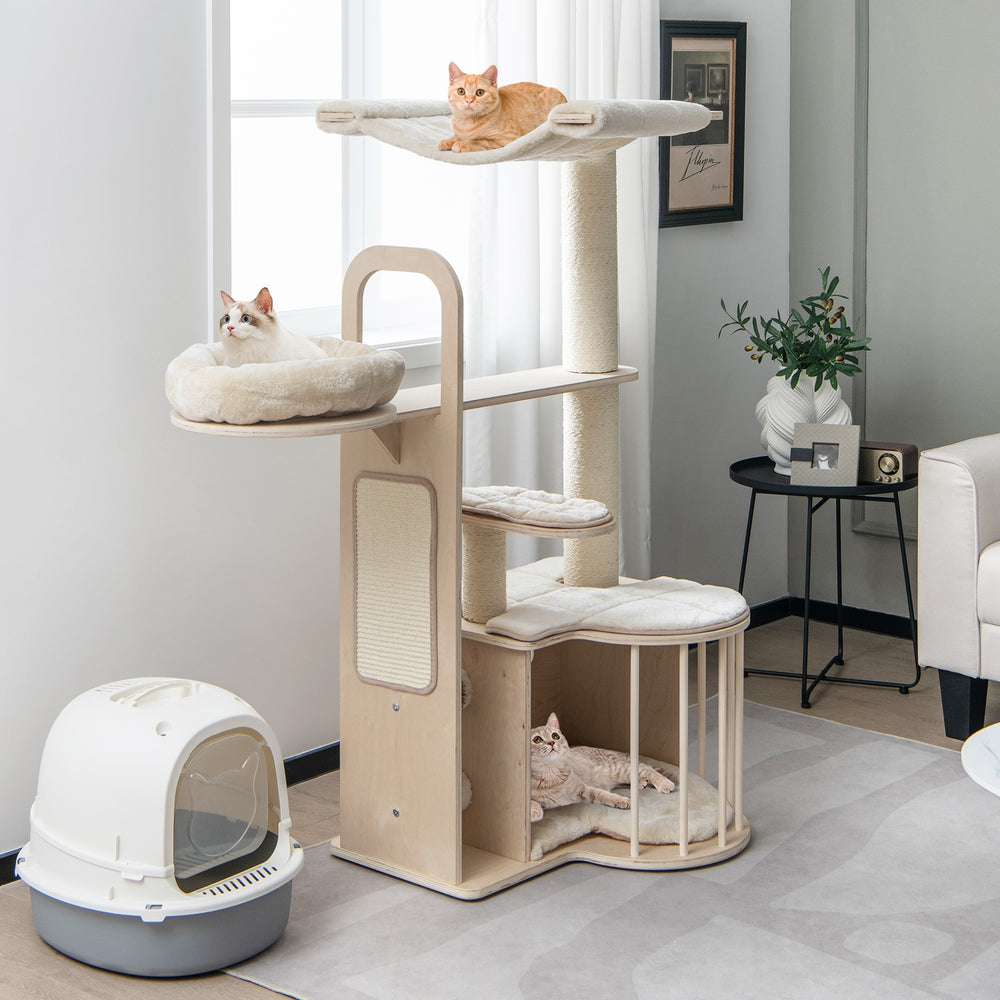 55 Inch Tall Multi-Level Cat Tree with Washable Removable Cushions - view 2