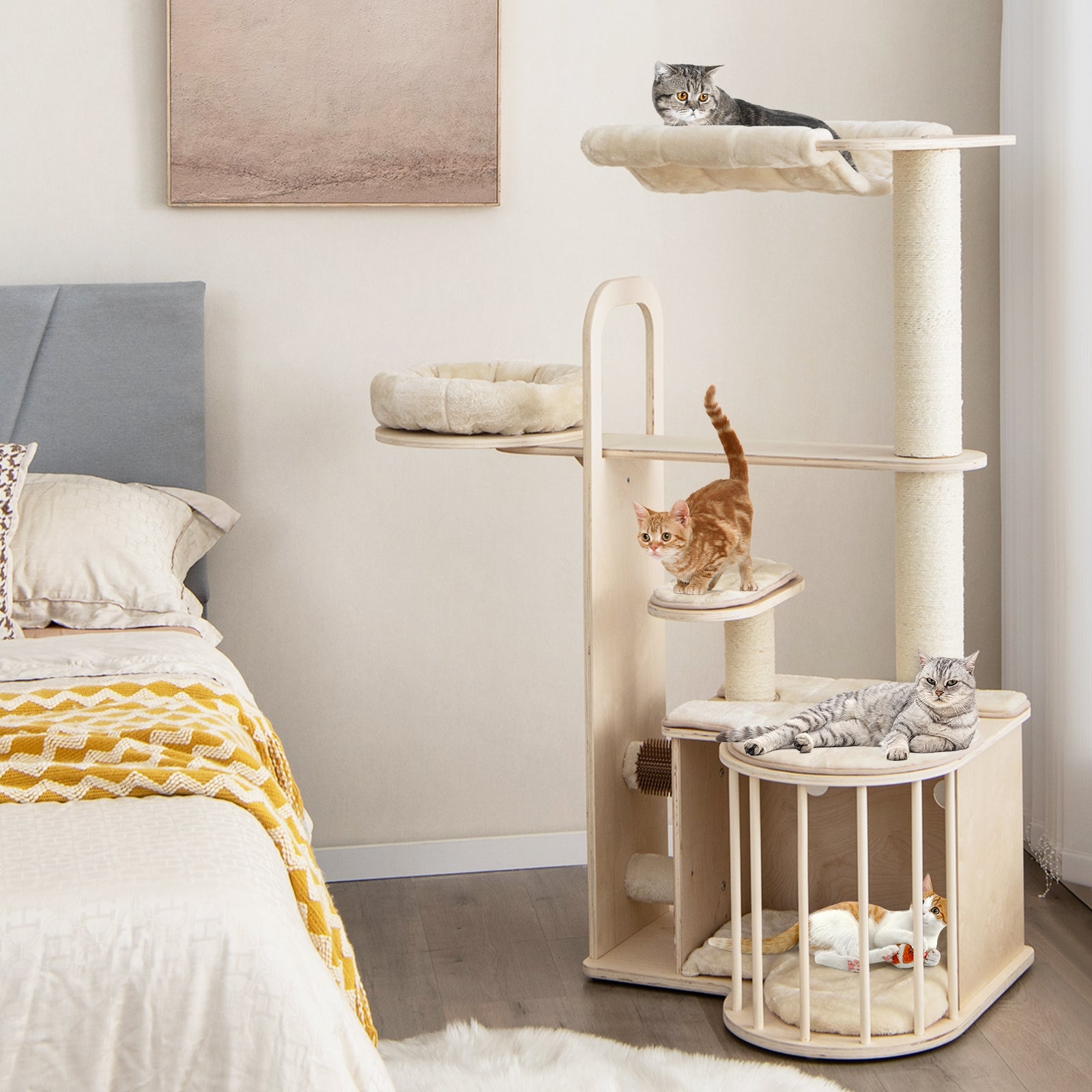 55 Inch Tall Multi-Level Cat Tree with Washable Removable Cushions - view 3
