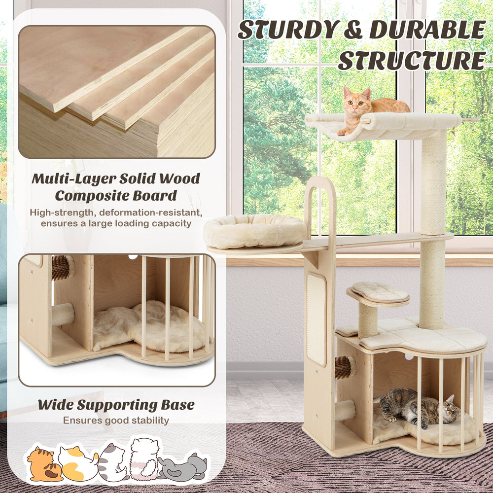 55 Inch Tall Multi-Level Cat Tree with Washable Removable Cushions - view 6