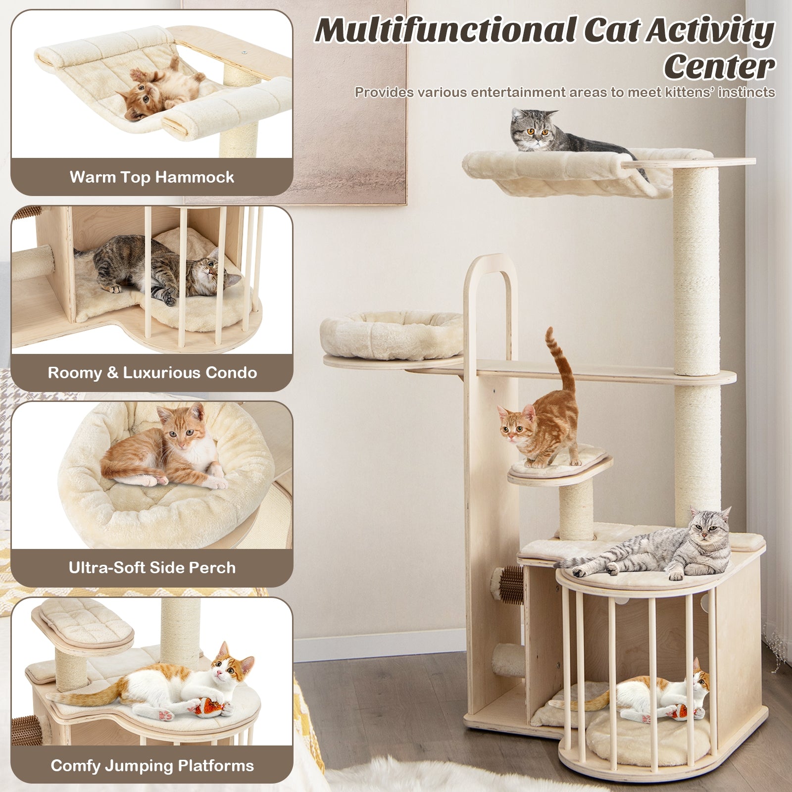 55 Inch Tall Multi-Level Cat Tree with Washable Removable Cushions - view 7