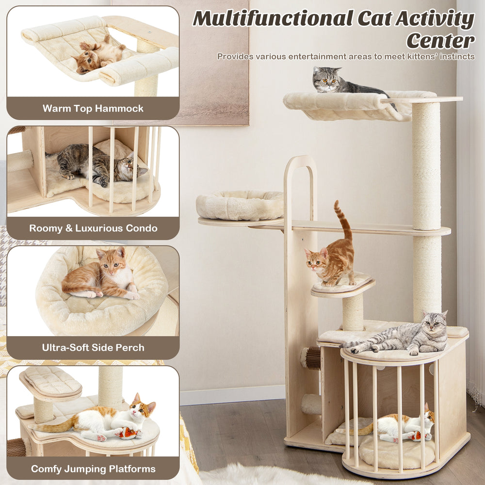 55 Inch Tall Multi-Level Cat Tree with Washable Removable Cushions - view 7