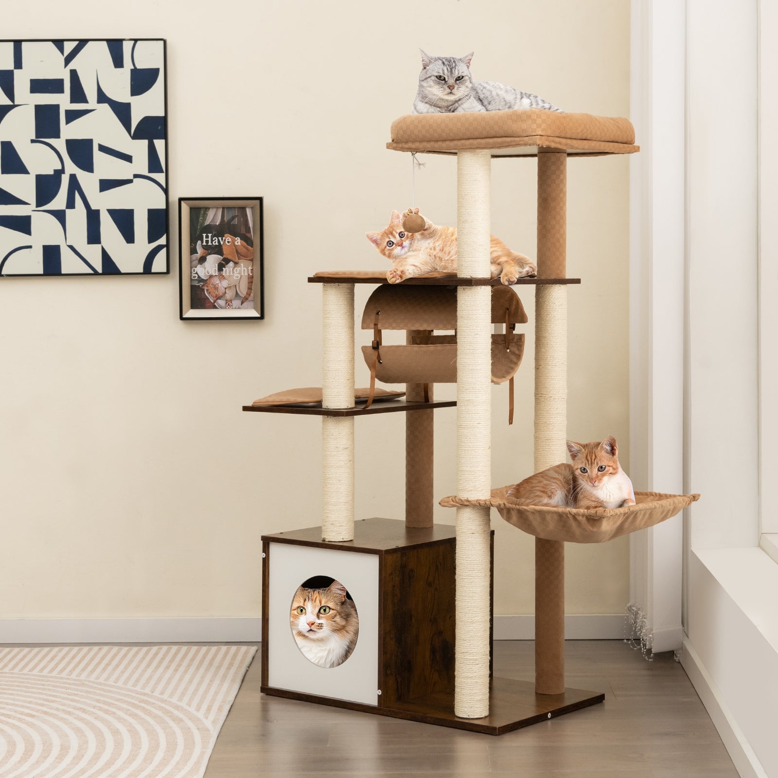 53 Inch Cat Tree with Condo and Swing Tunnel - view 2