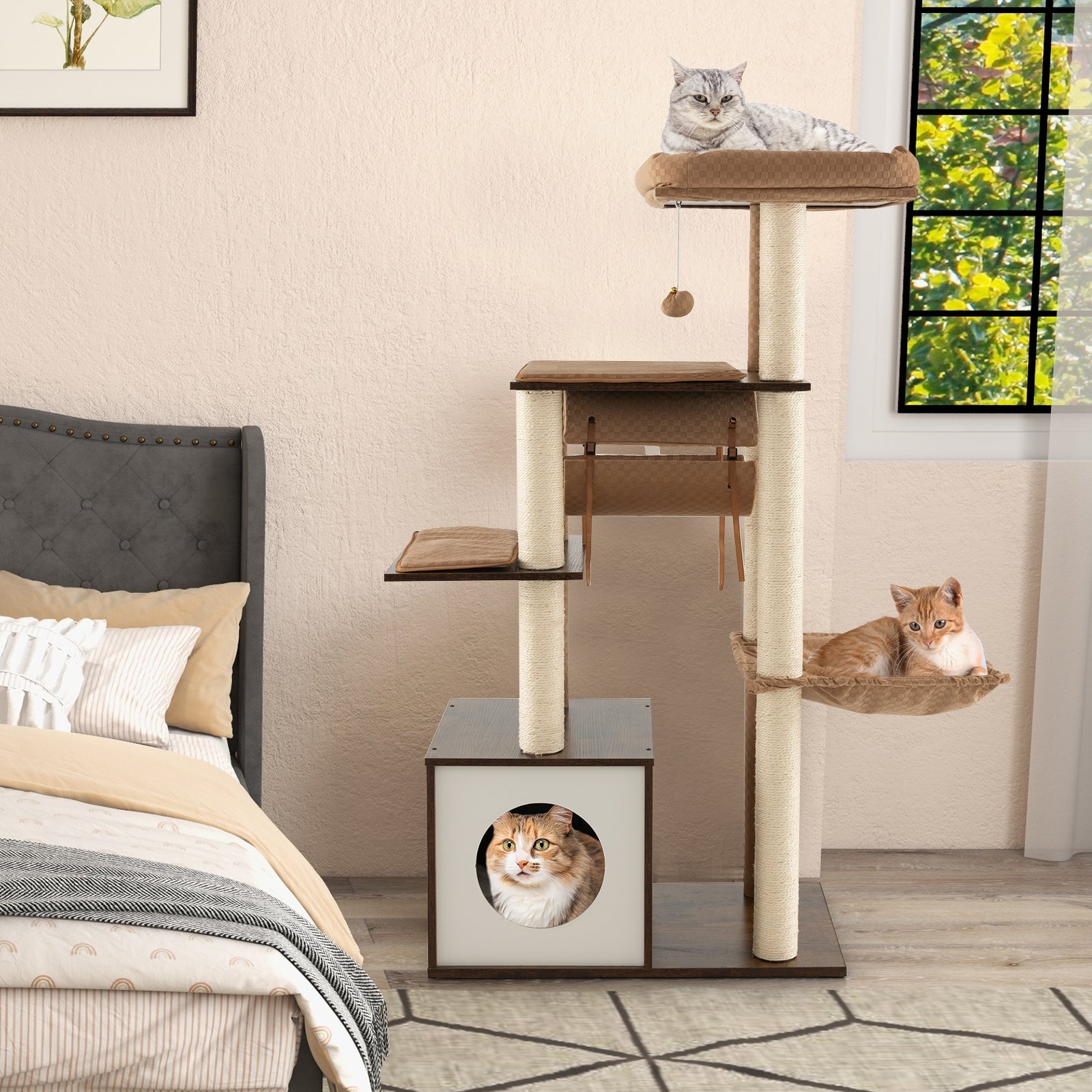 53 Inch Cat Tree with Condo and Swing Tunnel - view 3