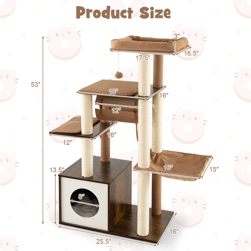 53 Inch Cat Tree with Condo and Swing Tunnel - view 4