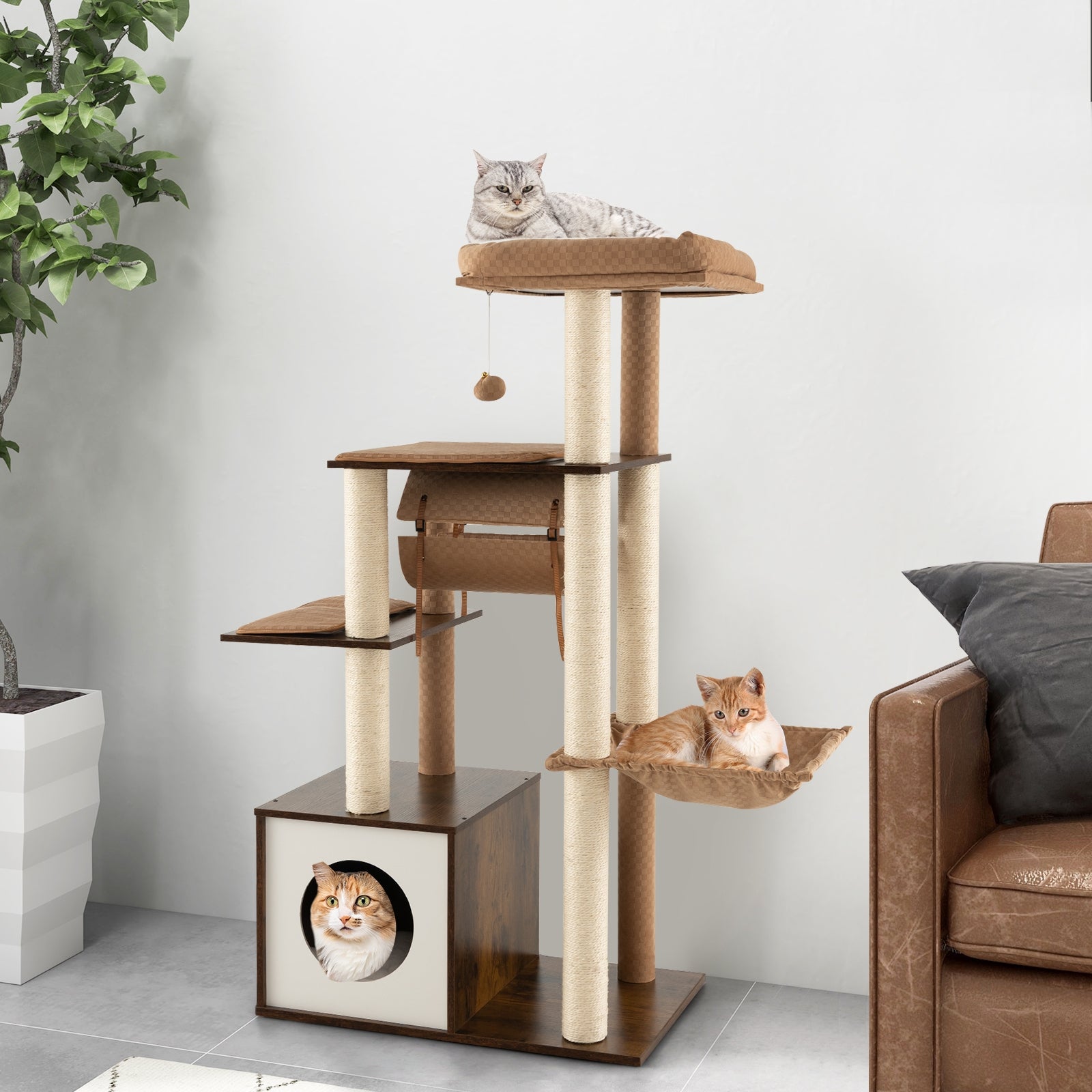 53 Inch Cat Tree with Condo and Swing Tunnel - view 5