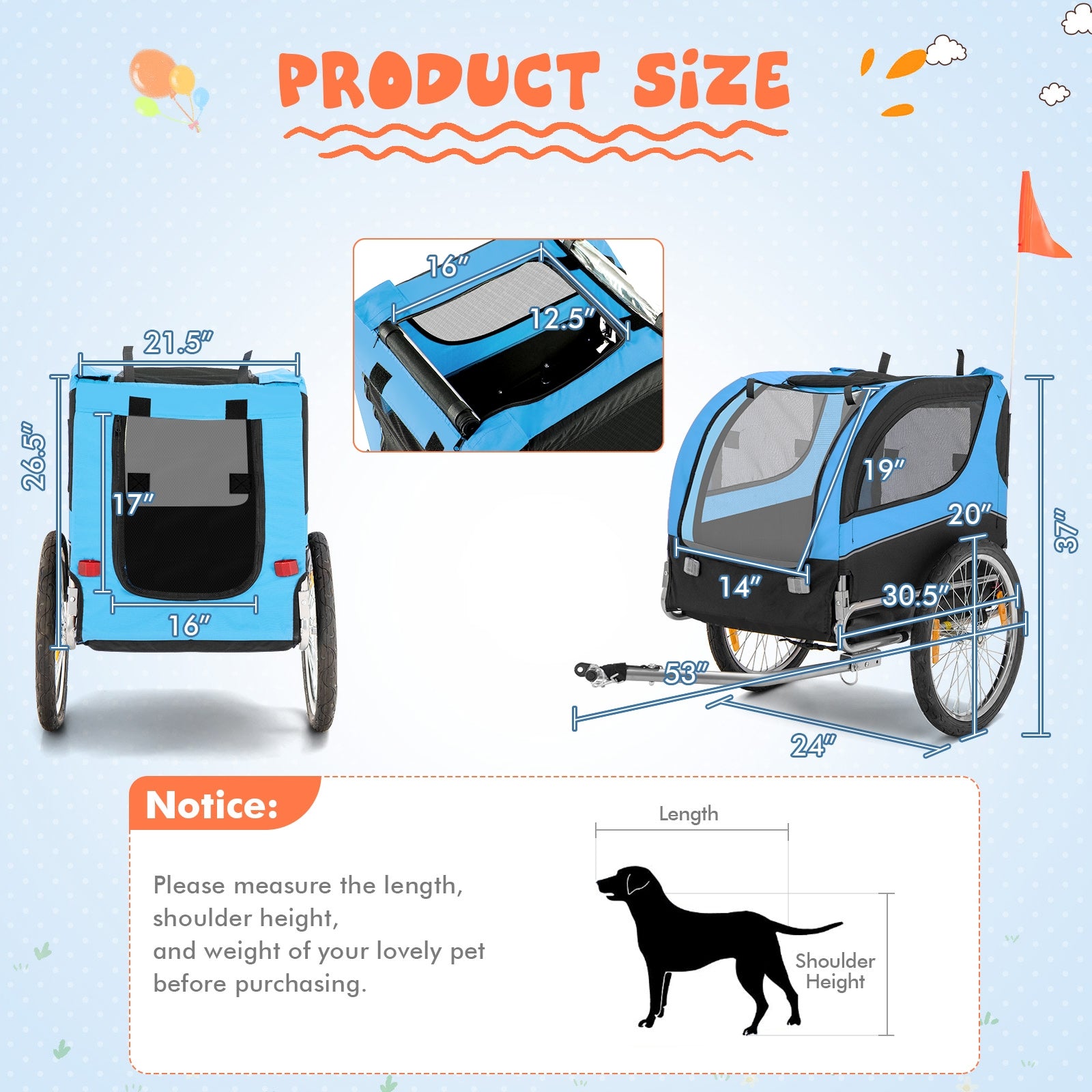 Dog Bike Trailer Foldable Pet Cart with 3 Entrances for Travel Pet Wagon - view 5
