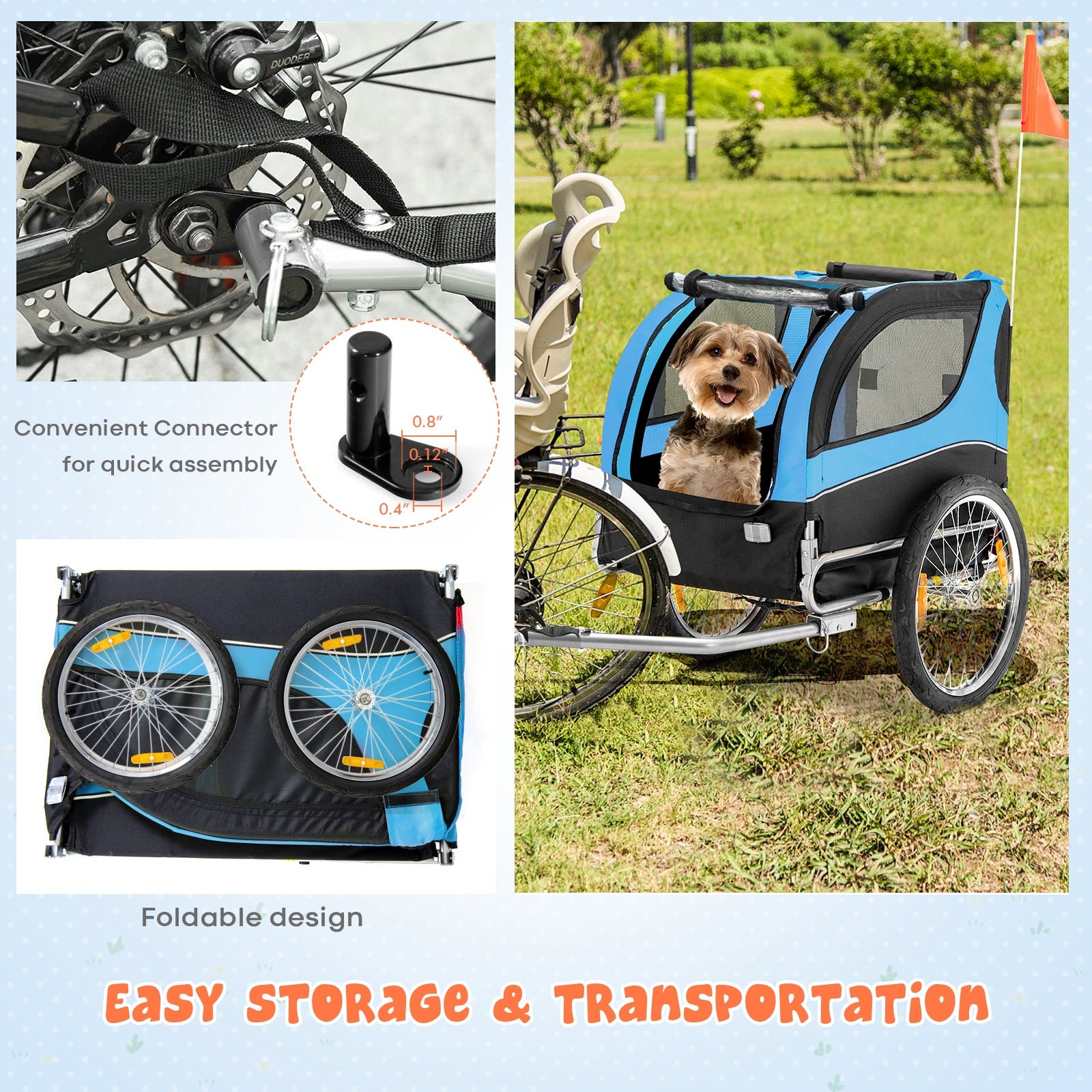 Dog Bike Trailer Foldable Pet Cart with 3 Entrances for Travel Pet Wagon - view 8