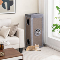 39 Inch Tall Cat Condo with Scratching Posts and 3 Hideaways and 4 Soft Plush - view 2