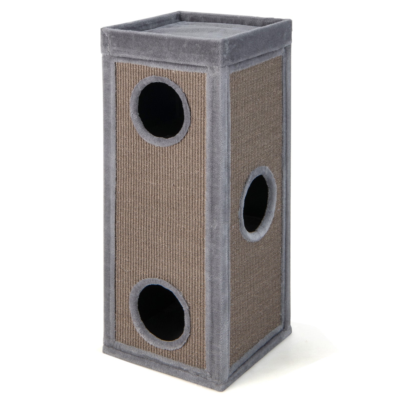 39 Inch Tall Cat Condo with Scratching Posts and 3 Hideaways and 4 Soft Plush
