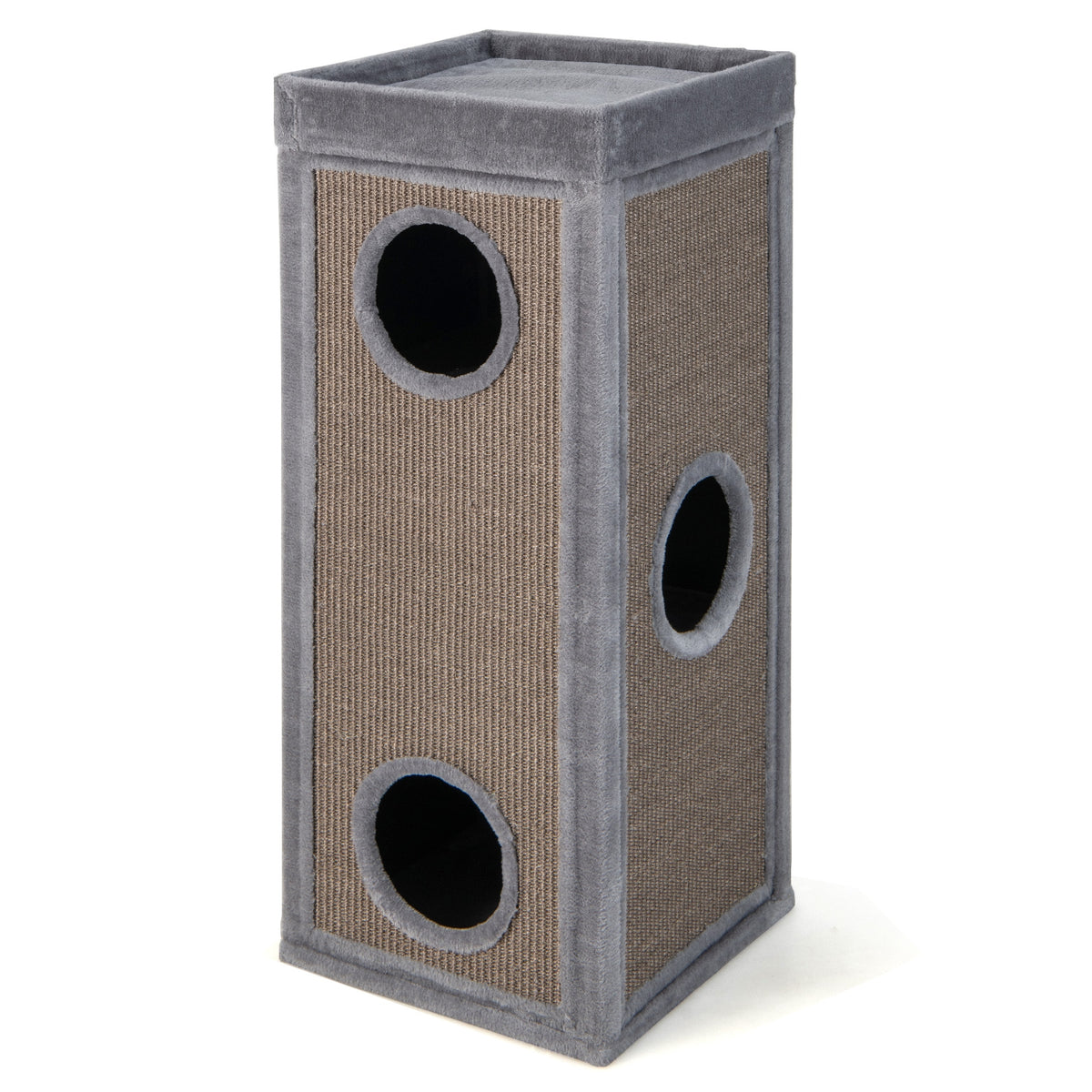 39 Inch Tall Cat Condo with Scratching Posts and 3 Hideaways and 4 Soft Plush
