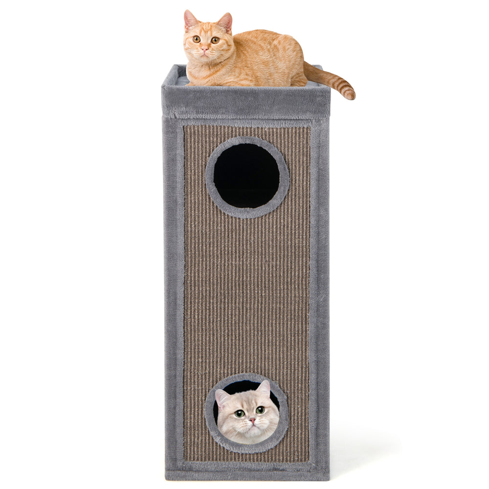 39 Inch Tall Cat Condo with Scratching Posts and 3 Hideaways and 4 Soft Plush - view 4