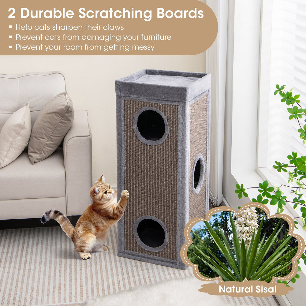 39 Inch Tall Cat Condo with Scratching Posts and 3 Hideaways and 4 Soft Plush - view 7
