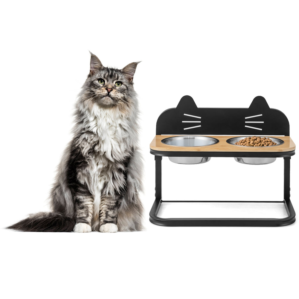 Elevated Pet Feeder with 2 Stainless Steel Bowls for Cats and Small and Medium