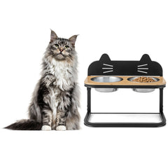 Elevated Pet Feeder with 2 Stainless Steel Bowls for Cats and Small and Medium